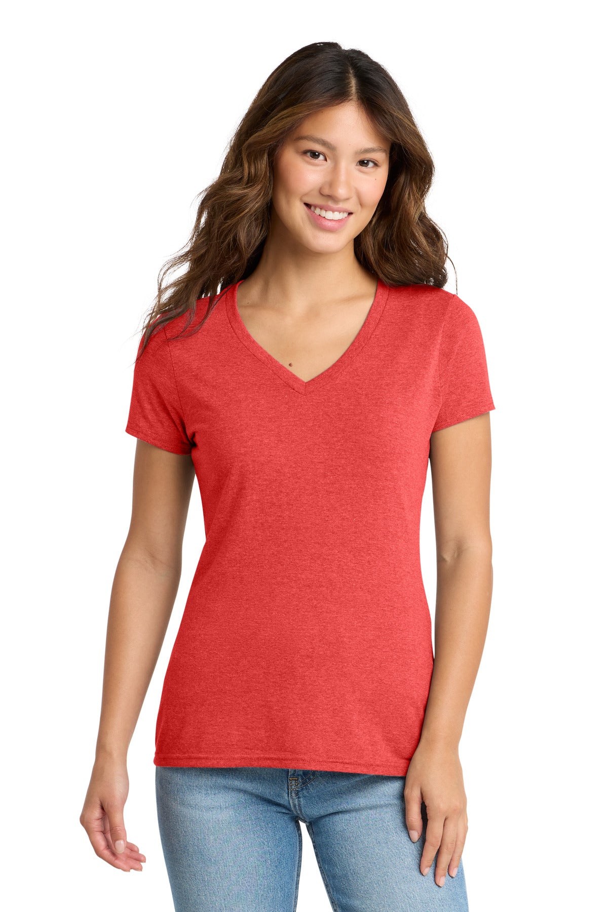 Custom Bright Red Heather Women's Tri-Blend V-Neck Tee LPC330V, personalized by SanCanDo Swag in Argyle, TX