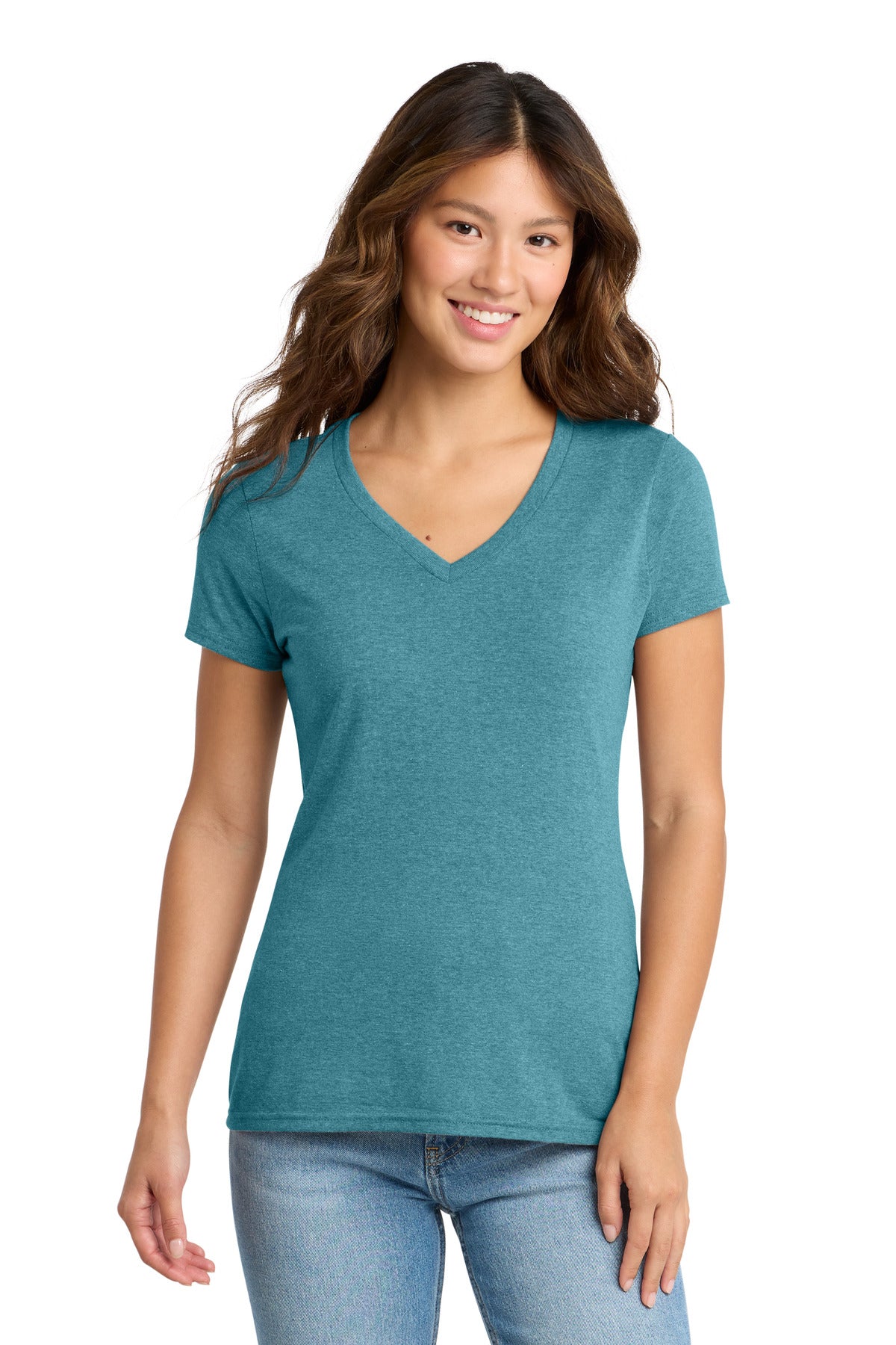 Custom Vivid Teal Heather Women's Tri-Blend V-Neck Tee LPC330V, personalized by SanCanDo Swag in Argyle, TX