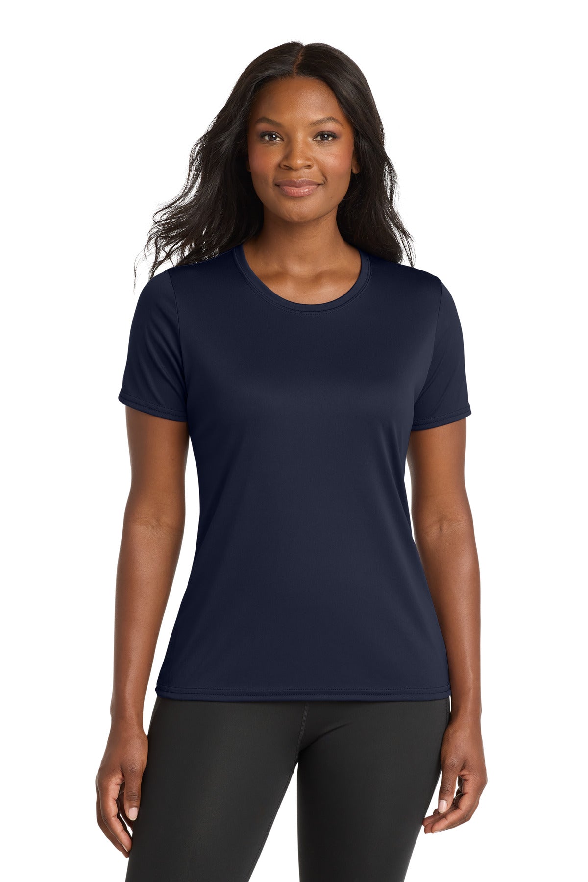Custom Deep Navy Women's Performance Tee LPC380, personalized by SanCanDo Swag in Argyle, TX