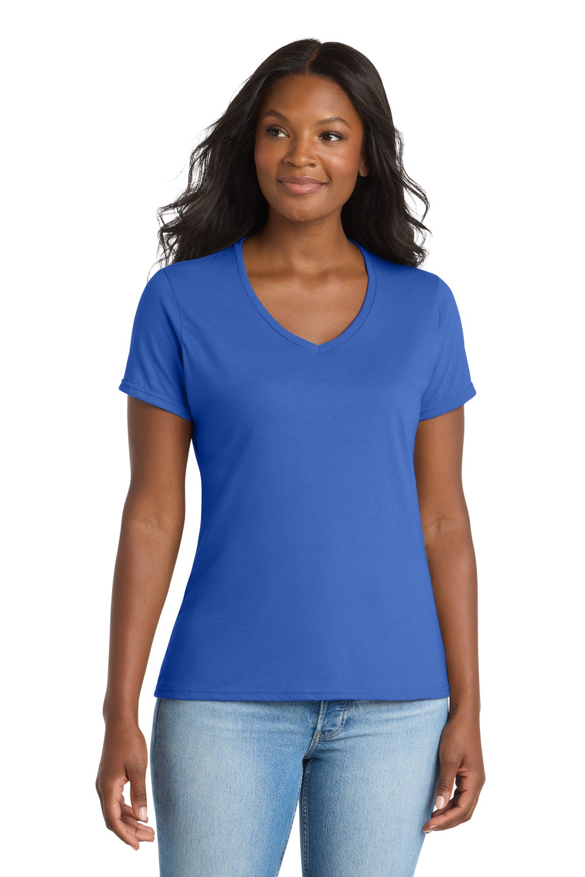 Custom True Royal Women's Performance Blend V-Neck Tee LPC381V, personalized by SanCanDo Swag in Argyle, TX