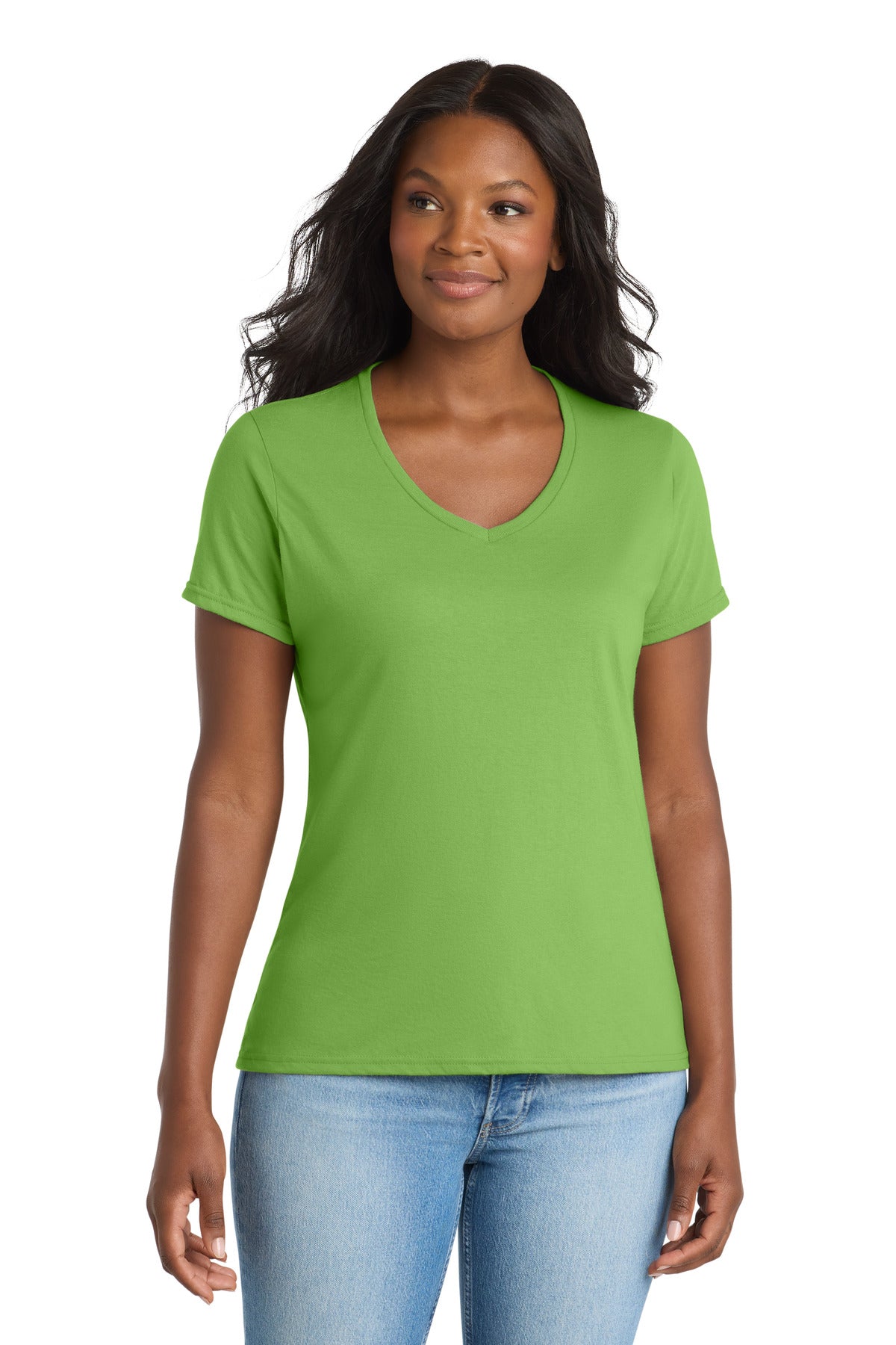 Custom Lime Women's Performance Blend V-Neck Tee LPC381V, personalized by SanCanDo Swag in Argyle, TX
