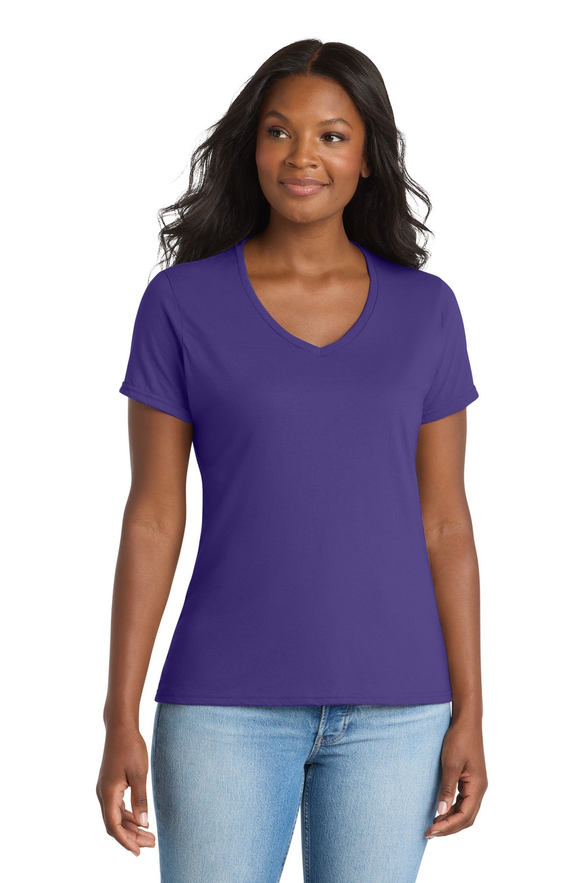 Custom Purple Women's Performance Blend V-Neck Tee LPC381V, personalized by SanCanDo Swag in Argyle, TX