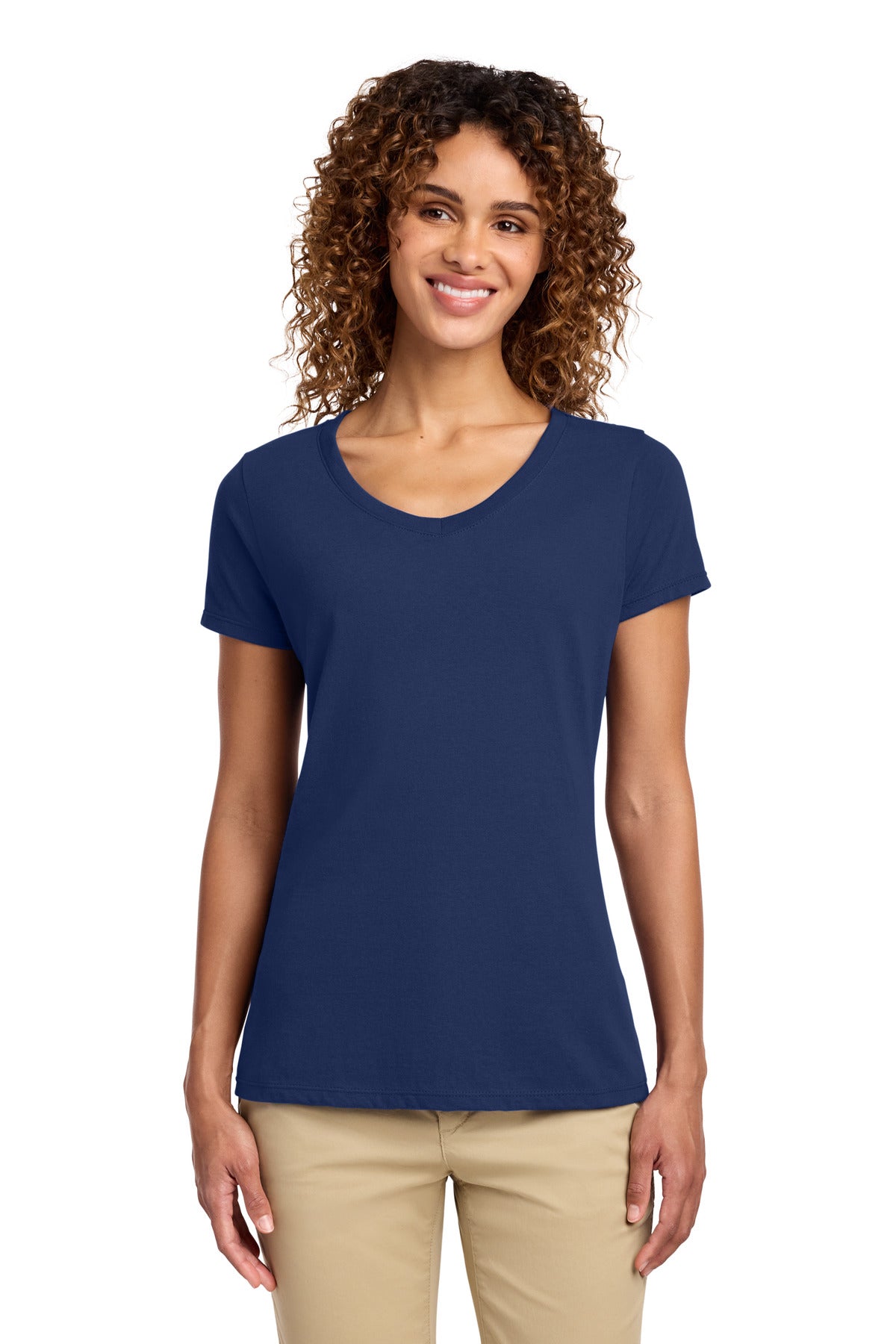 Custom Team Navy Women's Fan Favorite V-Neck Tee LPC450V, personalized by SanCanDo Swag in Argyle, TX