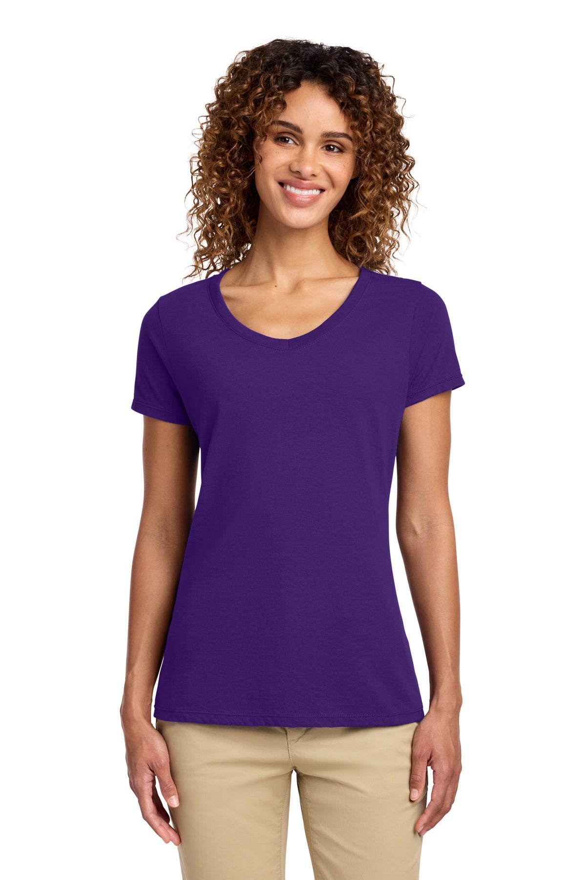 Custom Team Purple Women's Fan Favorite V-Neck Tee LPC450V, personalized by SanCanDo Swag in Argyle, TX