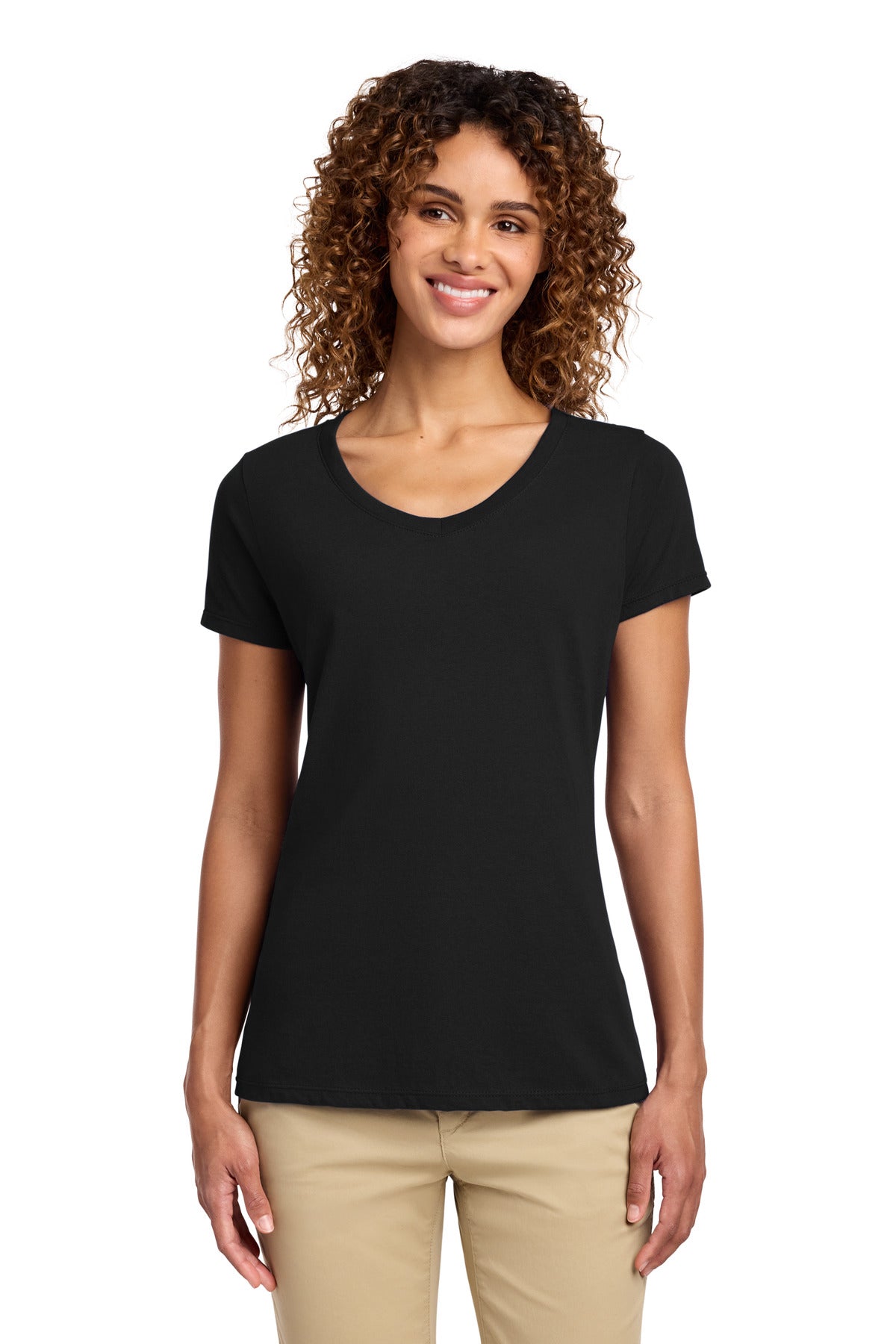 Custom Jet Black Women's Fan Favorite V-Neck Tee LPC450V, personalized by SanCanDo Swag in Argyle, TX