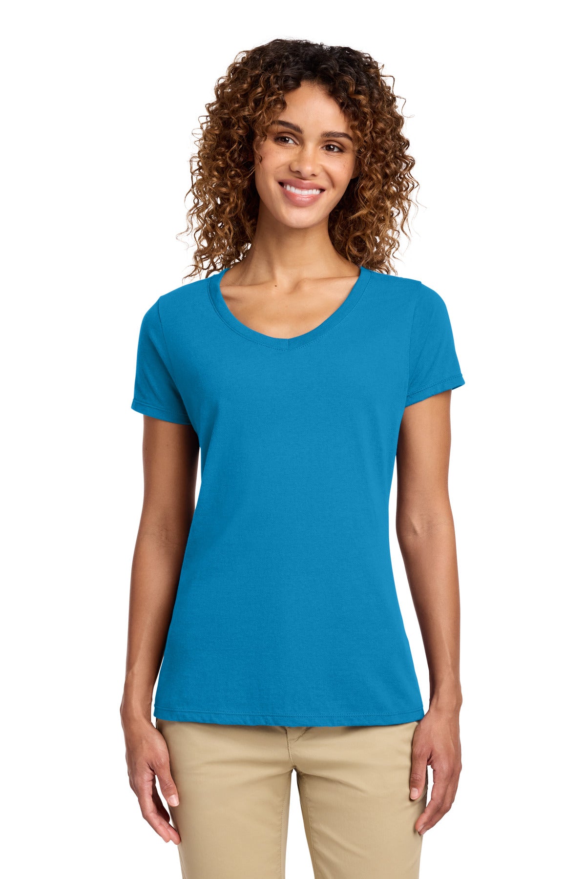 Custom Sapphire Women's Fan Favorite V-Neck Tee LPC450V, personalized by SanCanDo Swag in Argyle, TX