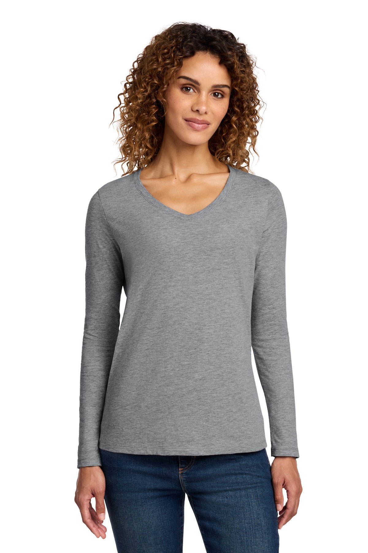 Custom Athletic Heather Long Sleeve Fan Favorite V-Neck Tee LPC450VLS, personalized by SanCanDo Swag in Argyle, TX