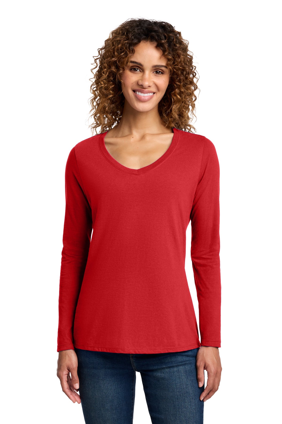 Custom Bright Red Long Sleeve Fan Favorite V-Neck Tee LPC450VLS, personalized by SanCanDo Swag in Argyle, TX