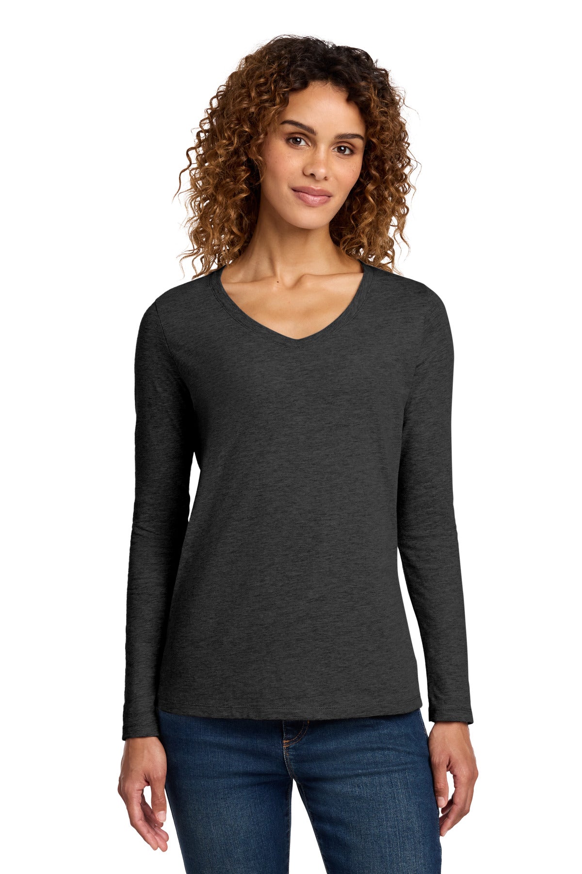 Custom Dark Heather Grey Long Sleeve Fan Favorite V-Neck Tee LPC450VLS, personalized by SanCanDo Swag in Argyle, TX