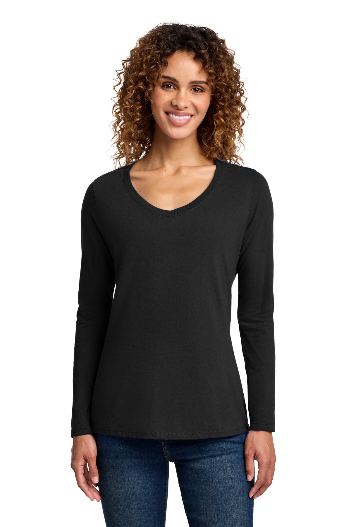Custom Jet Black Long Sleeve Fan Favorite V-Neck Tee LPC450VLS, personalized by SanCanDo Swag in Argyle, TX