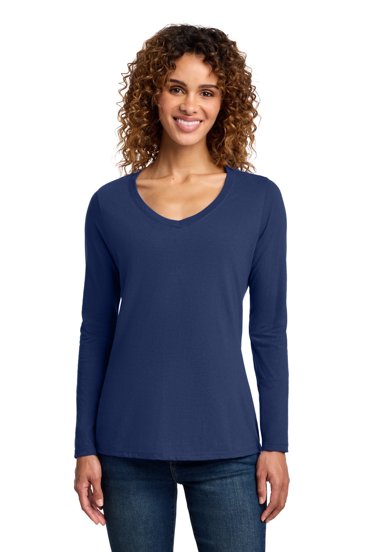 Custom Team Navy Long Sleeve Fan Favorite V-Neck Tee LPC450VLS, personalized by SanCanDo Swag in Argyle, TX