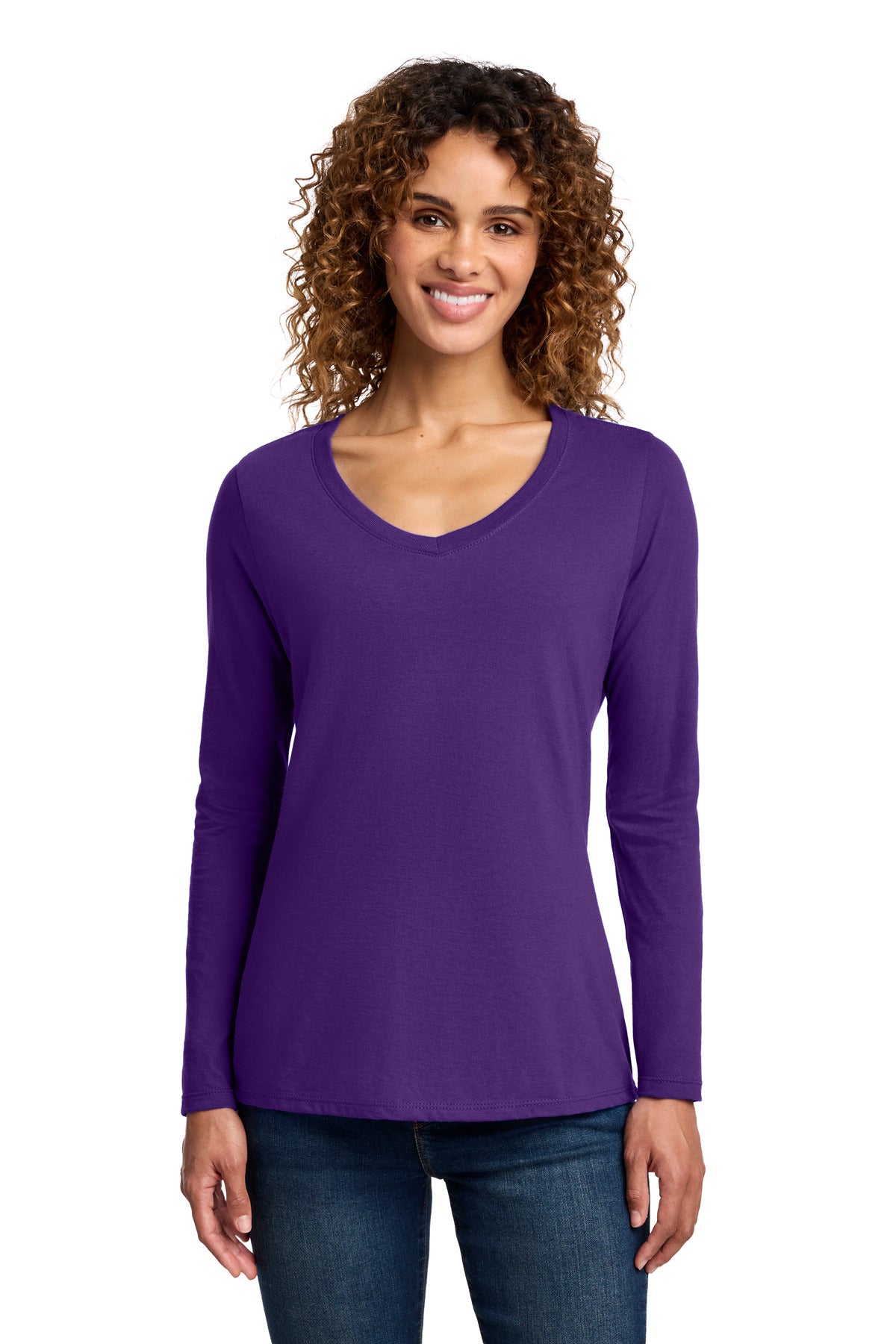 Custom Team Purple Long Sleeve Fan Favorite V-Neck Tee LPC450VLS, personalized by SanCanDo Swag in Argyle, TX