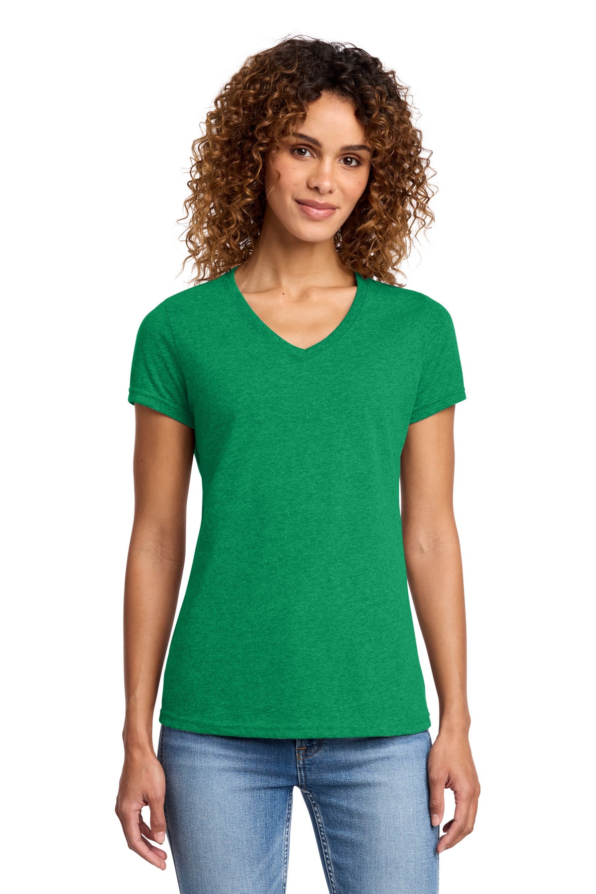 Custom Athletic Kelly Green Heather Women's Fan Favorite Blend V-Neck Tee LPC455V, personalized by SanCanDo Swag in Argyle, TX