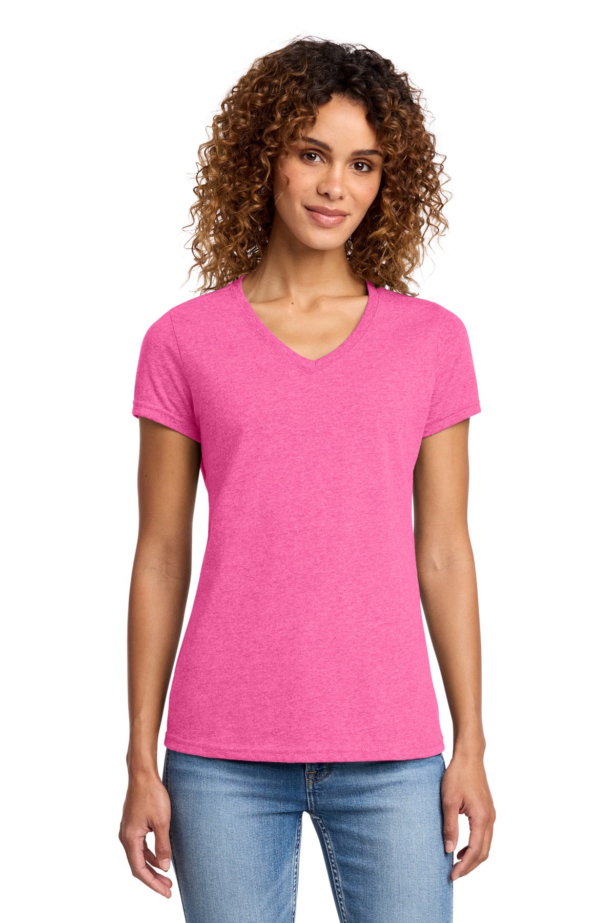 Custom Neon Pink Heather Women's Fan Favorite Blend V-Neck Tee LPC455V, personalized by SanCanDo Swag in Argyle, TX