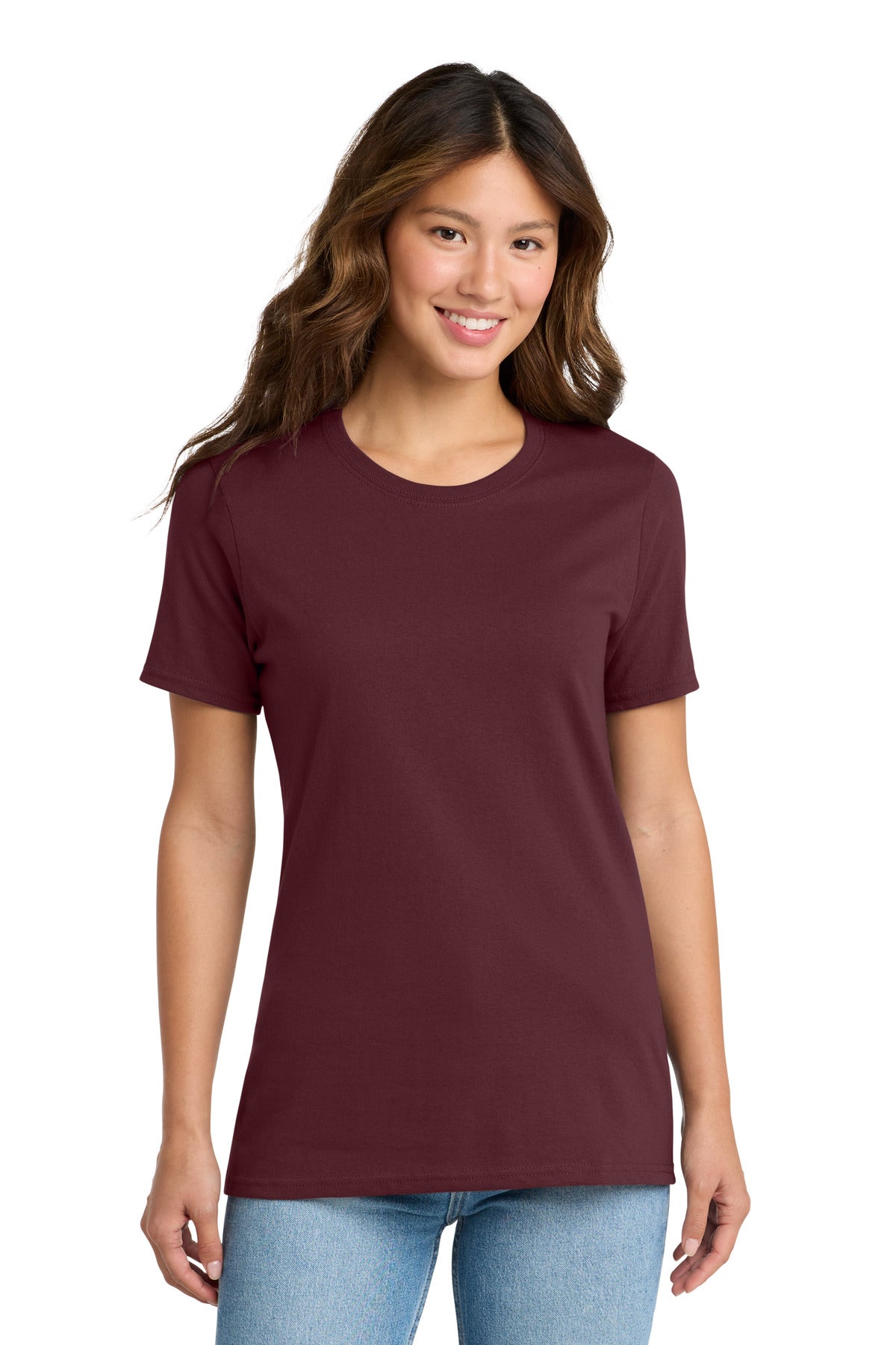 Custom Athletic Maroon Women's Core Cotton Tee LPC54, personalized by SanCanDo Swag in Argyle, TX