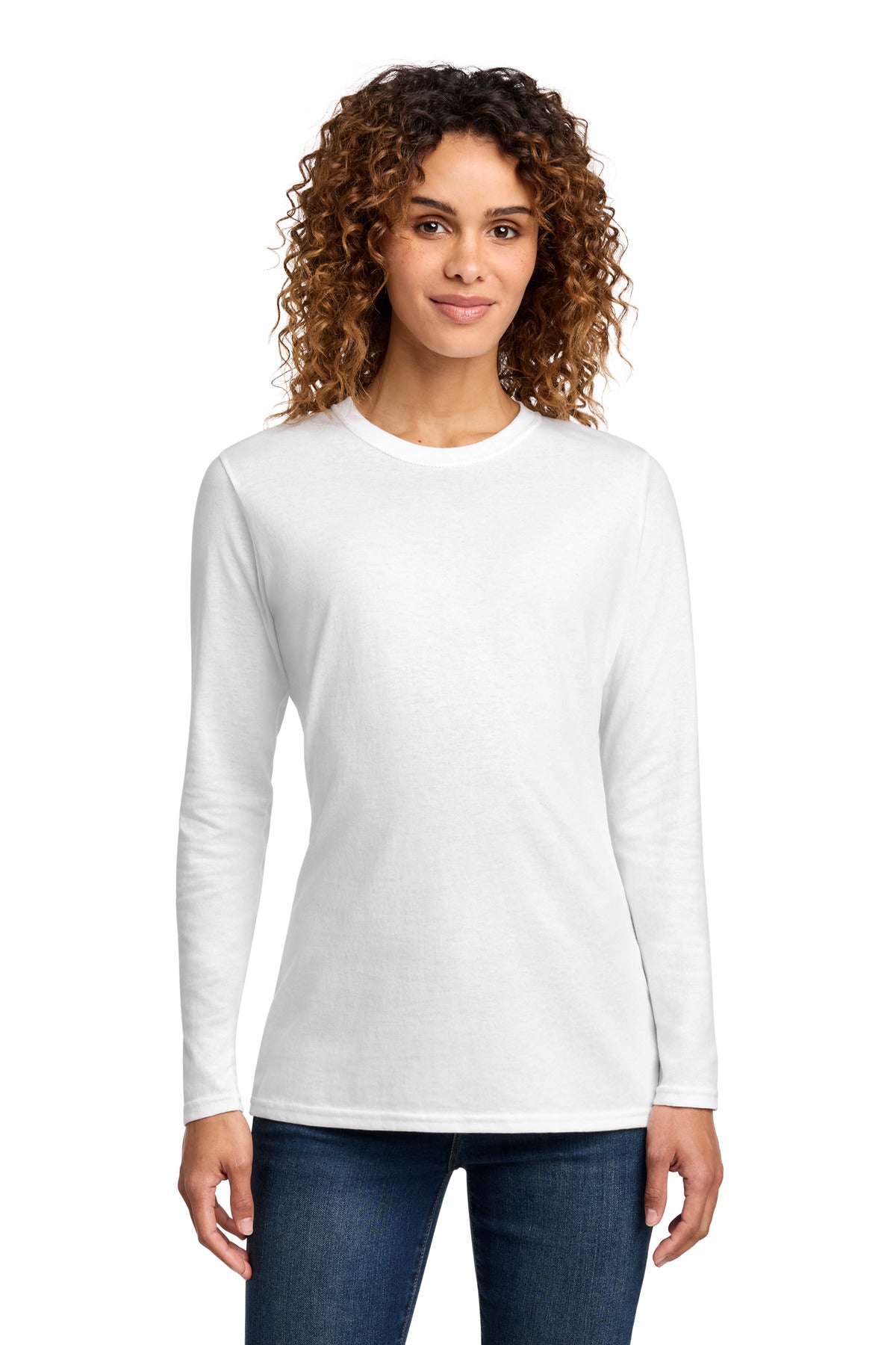 Custom White Women's Long Sleeve Core Cotton Tee LPC54LS, personalized by SanCanDo Swag in Argyle, TX