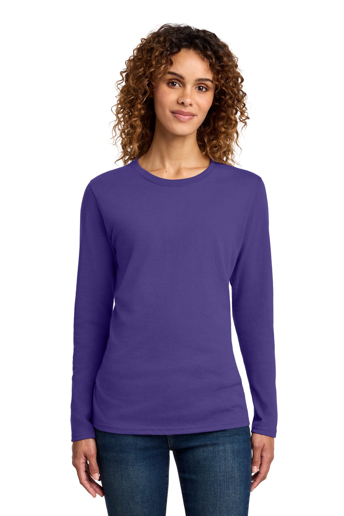 Custom Purple Women's Long Sleeve Core Cotton Tee LPC54LS, personalized by SanCanDo Swag in Argyle, TX