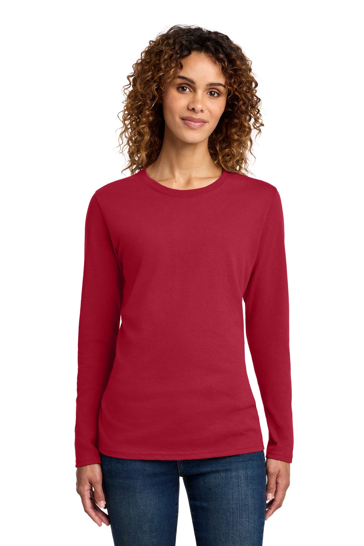 Custom Red Women's Long Sleeve Core Cotton Tee LPC54LS, personalized by SanCanDo Swag in Argyle, TX