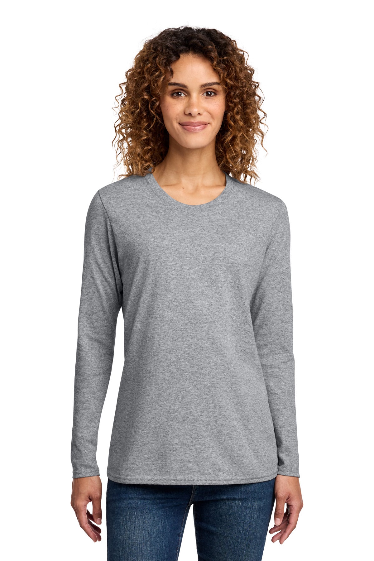 Custom Athletic Heather Women's Long Sleeve Core Cotton Tee LPC54LS, personalized by SanCanDo Swag in Argyle, TX