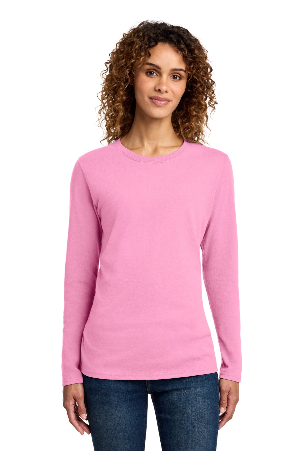 Custom Candy Pink Women's Long Sleeve Core Cotton Tee LPC54LS, personalized by SanCanDo Swag in Argyle, TX