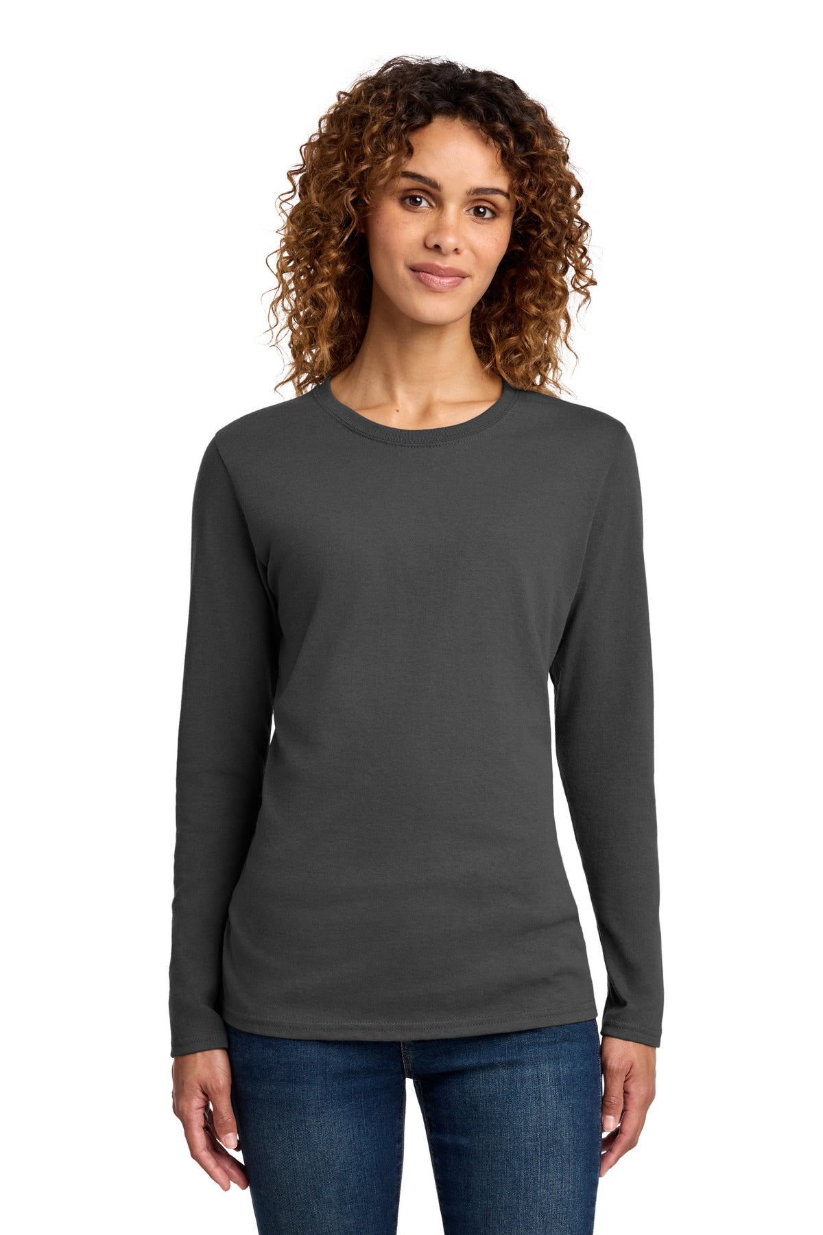 Custom Charcoal Women's Long Sleeve Core Cotton Tee LPC54LS, personalized by SanCanDo Swag in Argyle, TX