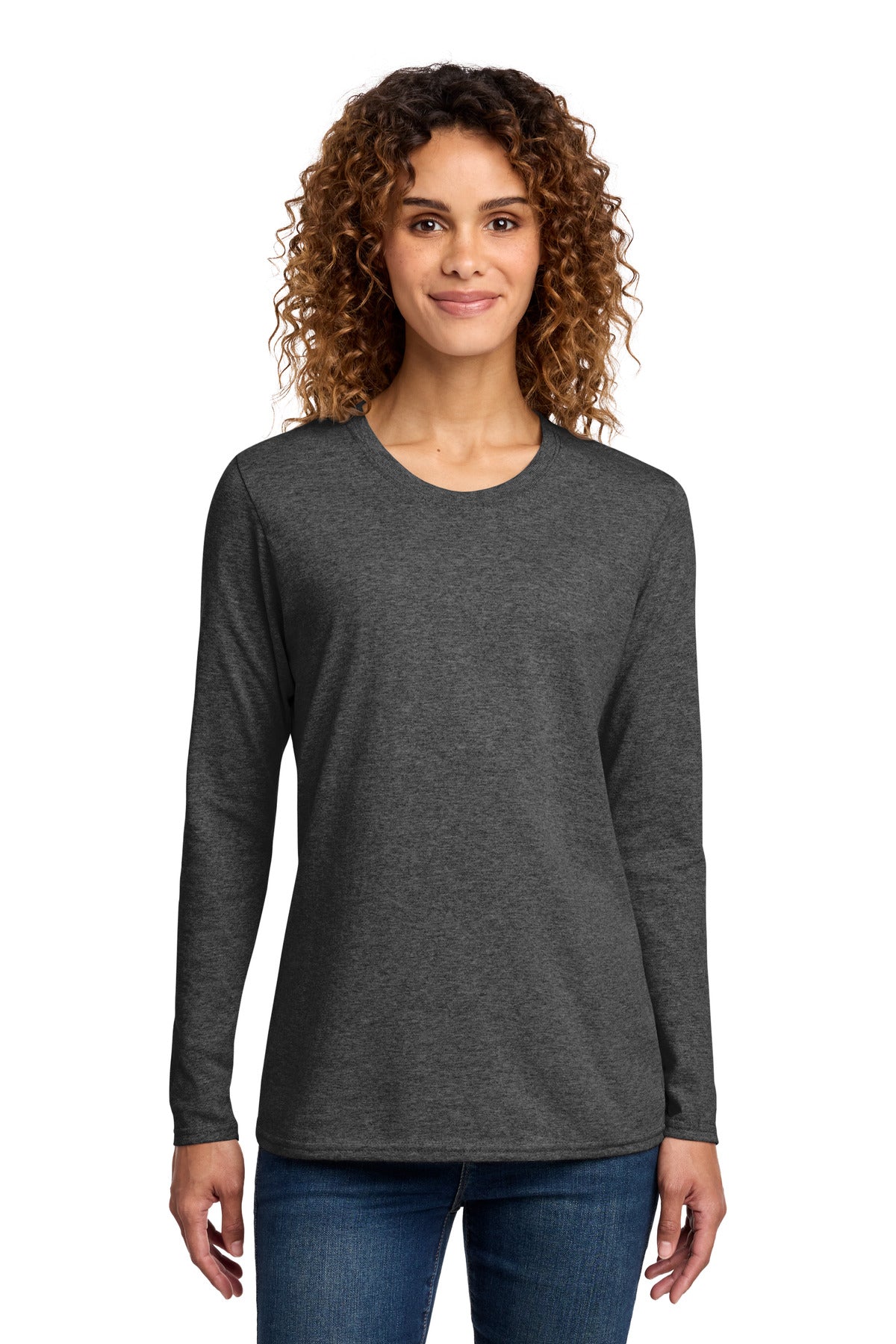Custom Dark Heather Grey Women's Long Sleeve Core Cotton Tee LPC54LS, personalized by SanCanDo Swag in Argyle, TX
