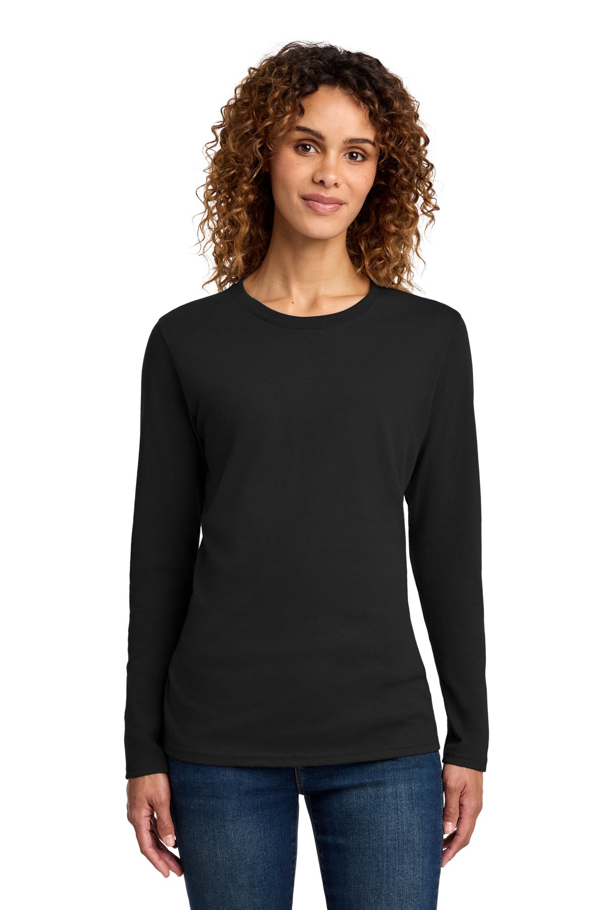 Custom Jet Black Women's Long Sleeve Core Cotton Tee LPC54LS, personalized by SanCanDo Swag in Argyle, TX