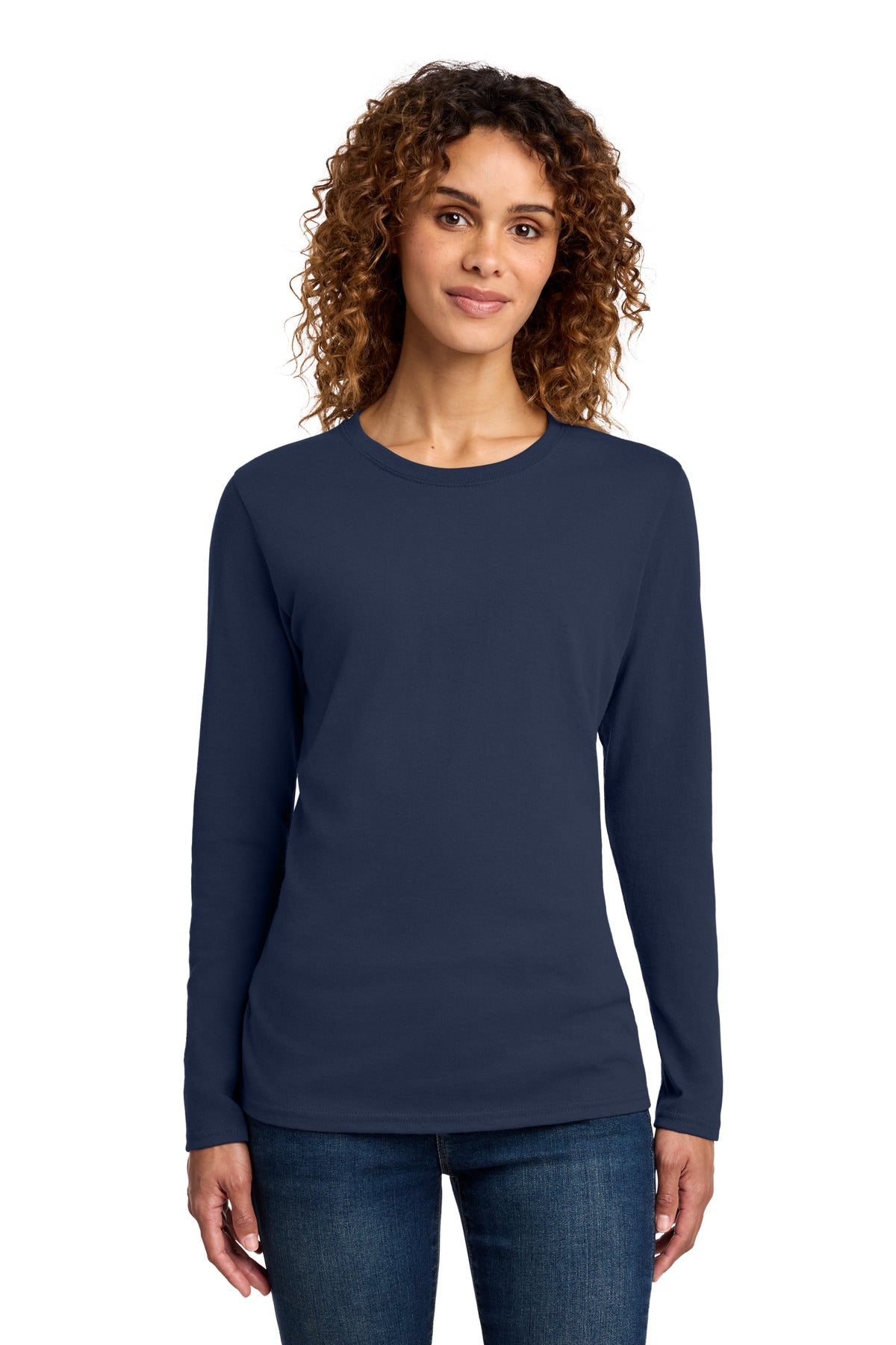 Custom Navy Women's Long Sleeve Core Cotton Tee LPC54LS, personalized by SanCanDo Swag in Argyle, TX