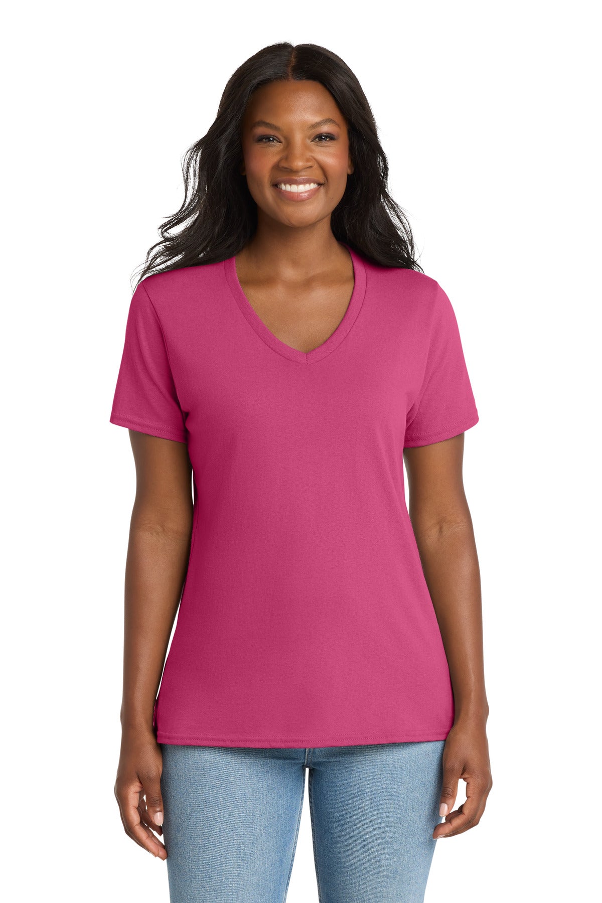 Custom Sangria Women's Core Cotton V-Neck Tee LPC54V, personalized by SanCanDo Swag in Argyle, TX