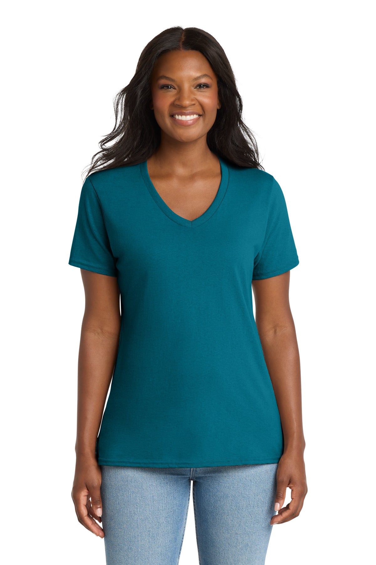 Custom Teal Women's Core Cotton V-Neck Tee LPC54V, personalized by SanCanDo Swag in Argyle, TX