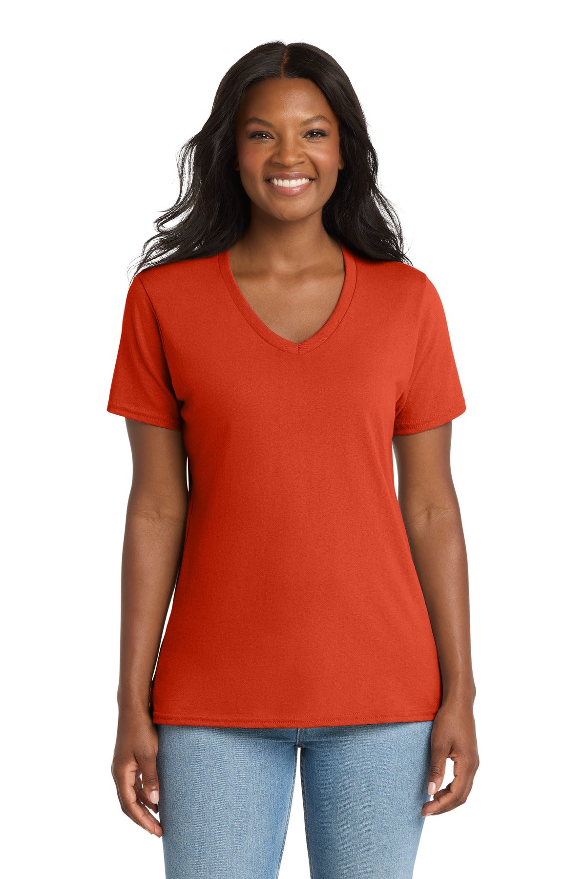 Custom Orange Women's Core Cotton V-Neck Tee LPC54V, personalized by SanCanDo Swag in Argyle, TX