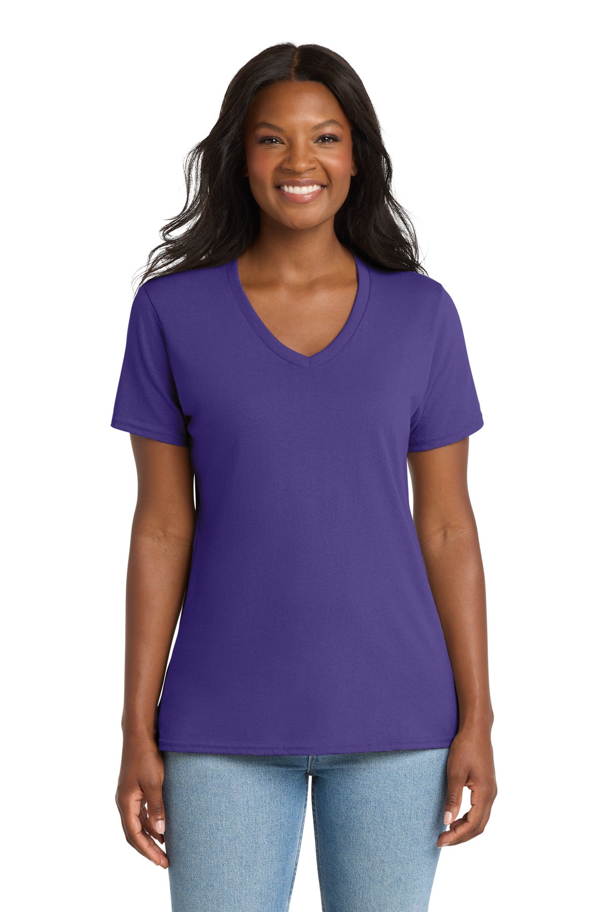 Custom Purple Women's Core Cotton V-Neck Tee LPC54V, personalized by SanCanDo Swag in Argyle, TX