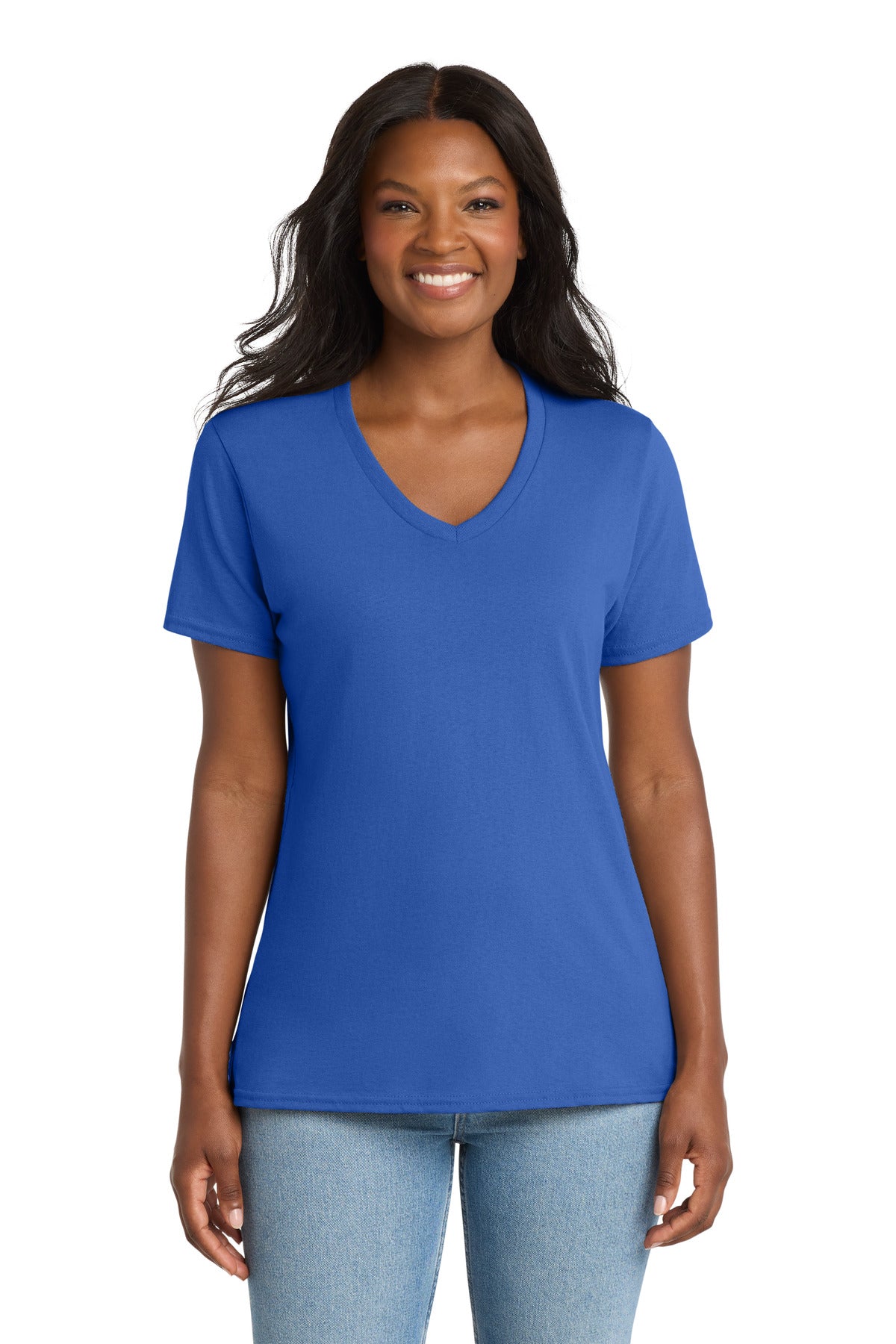 Custom Royal Women's Core Cotton V-Neck Tee LPC54V, personalized by SanCanDo Swag in Argyle, TX