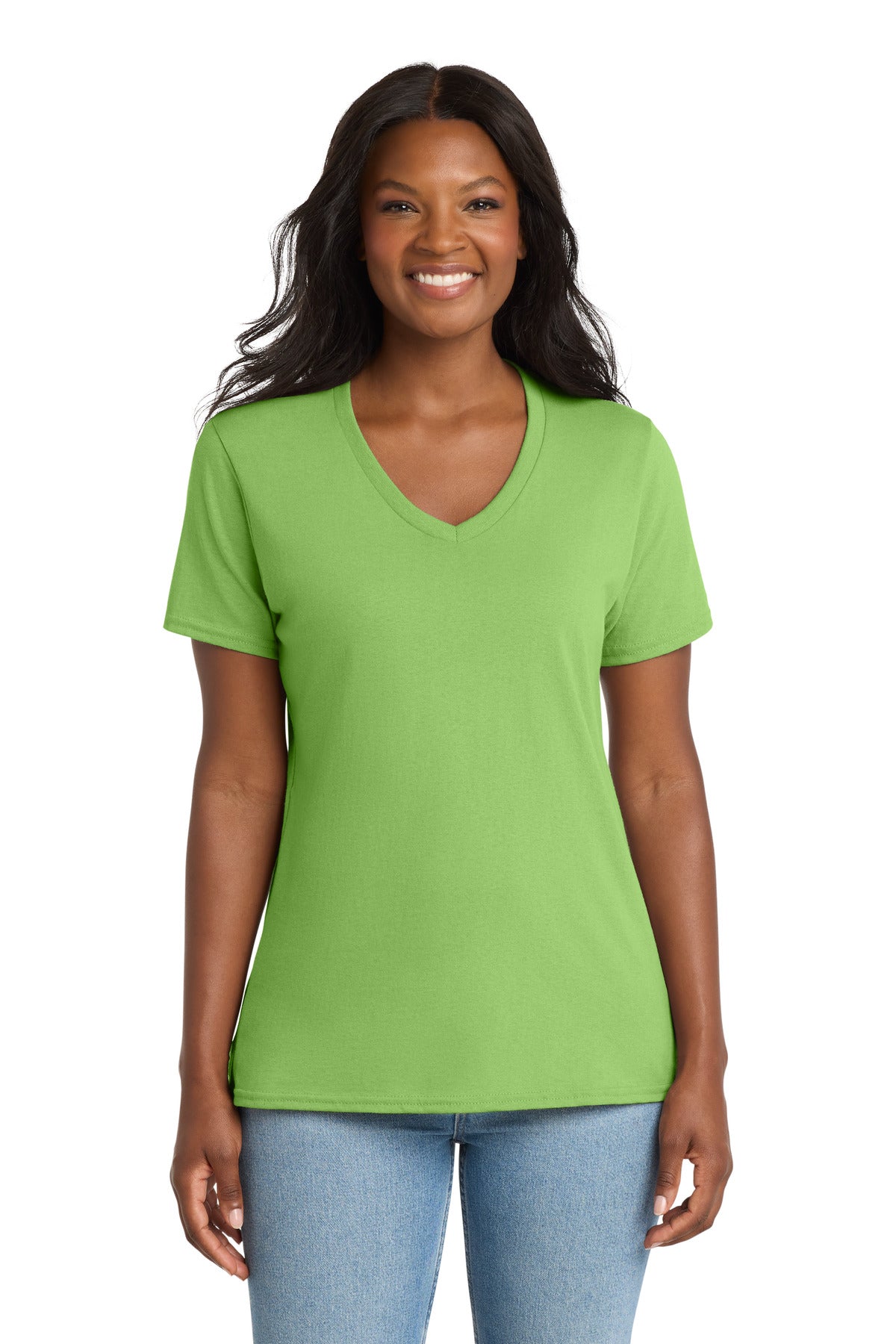 Custom Lime Women's Core Cotton V-Neck Tee LPC54V, personalized by SanCanDo Swag in Argyle, TX