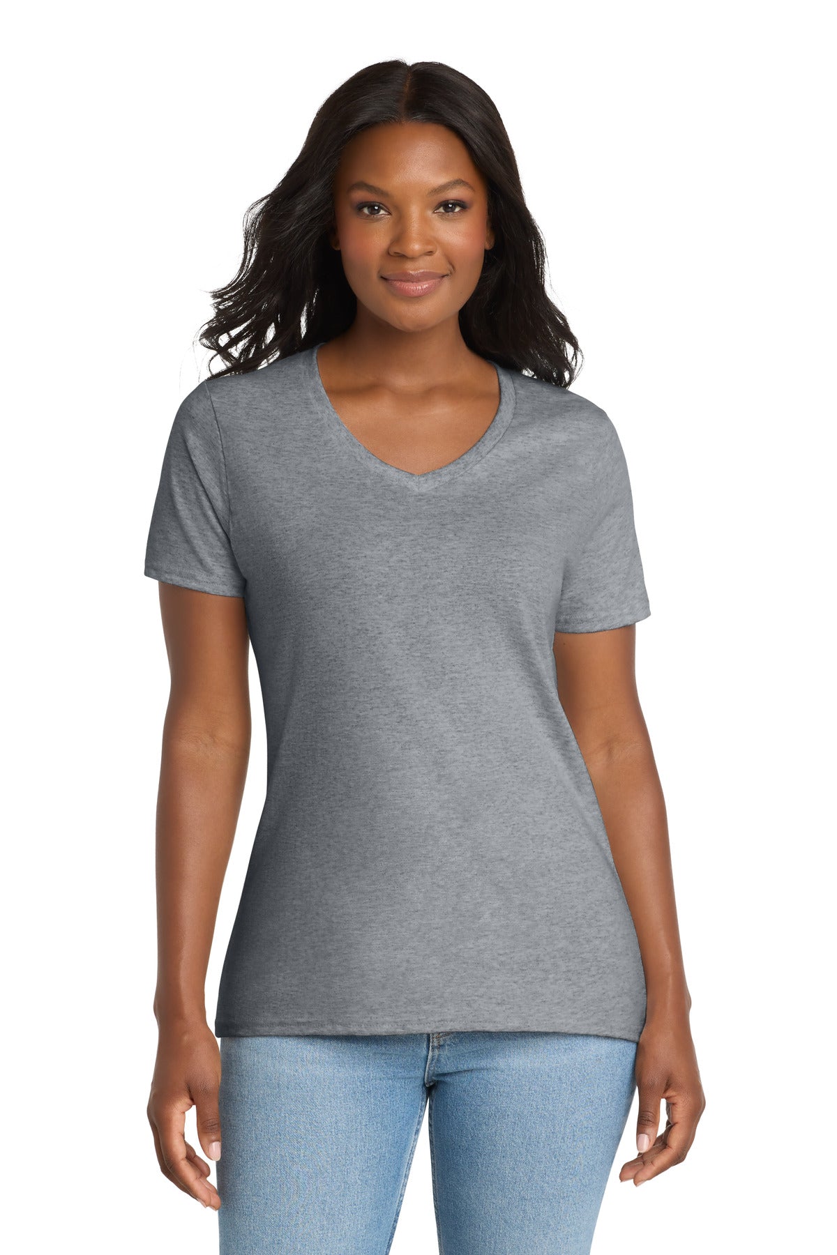 Custom Athletic Heather Women's Core Cotton V-Neck Tee LPC54V, personalized by SanCanDo Swag in Argyle, TX