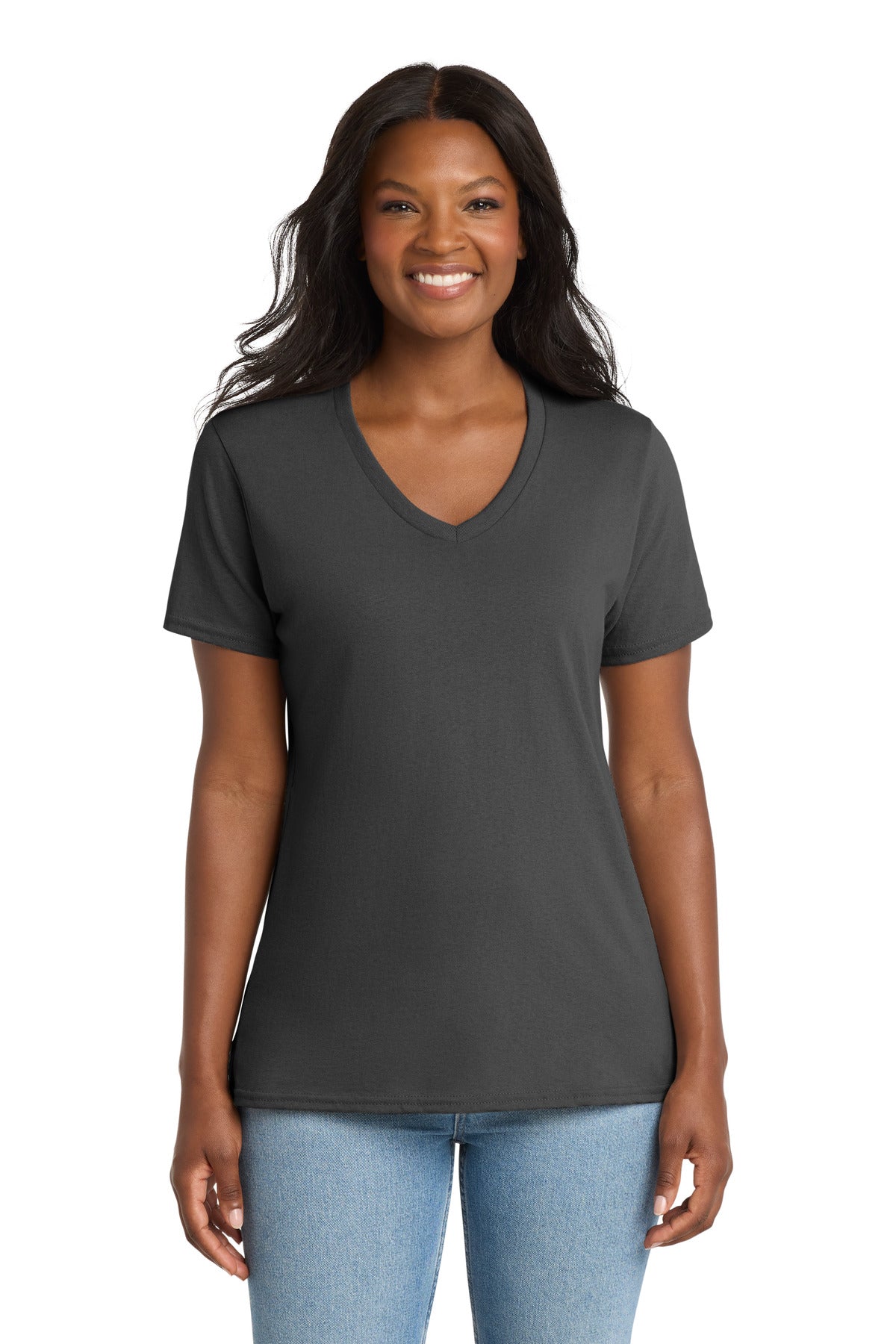 Custom Charcoal Women's Core Cotton V-Neck Tee LPC54V, personalized by SanCanDo Swag in Argyle, TX