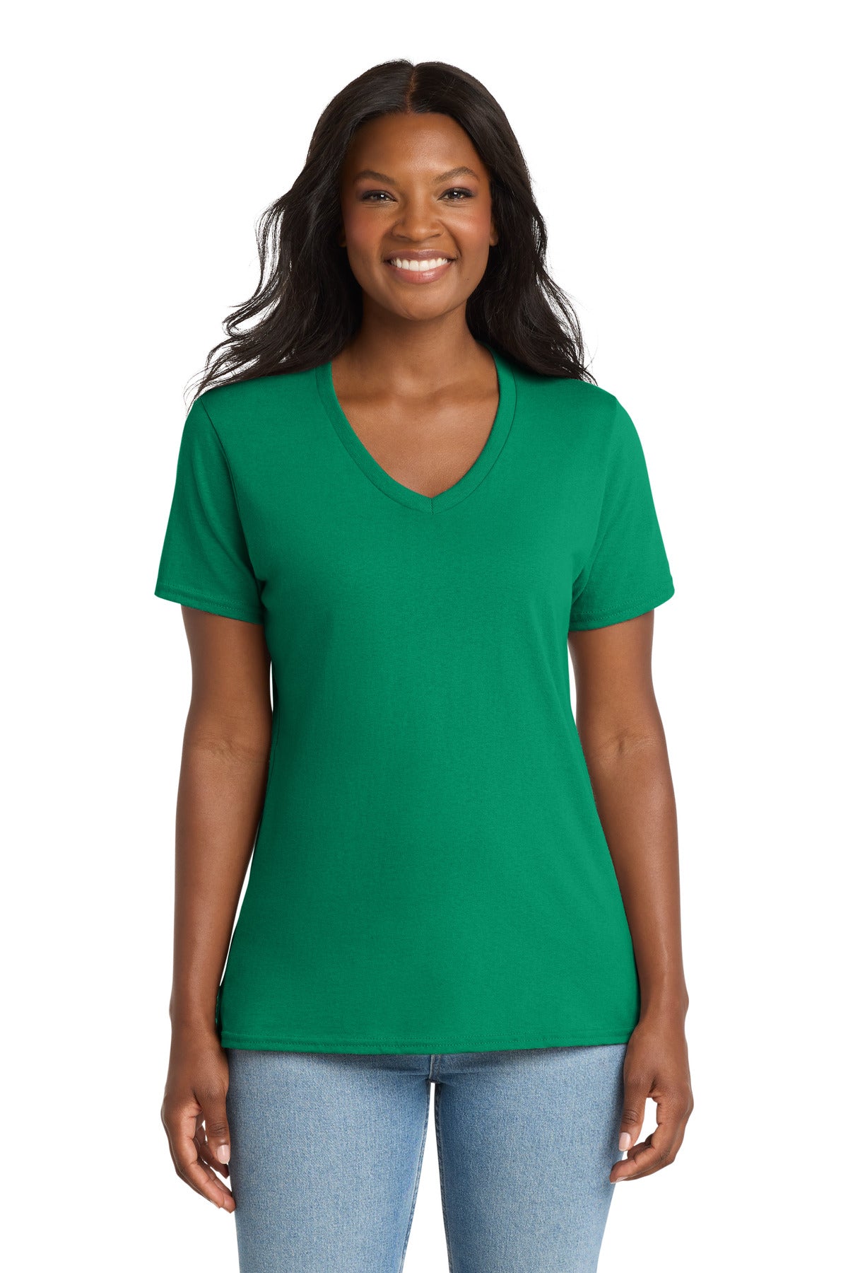 Custom Kelly Women's Core Cotton V-Neck Tee LPC54V, personalized by SanCanDo Swag in Argyle, TX