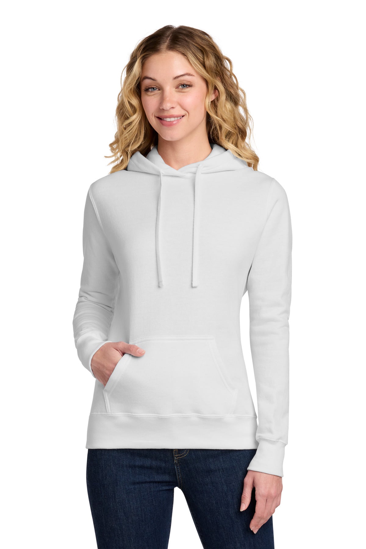 Custom White Women's Core Fleece Hoodie LPC78H, personalized by SanCanDo Swag in Argyle, TX