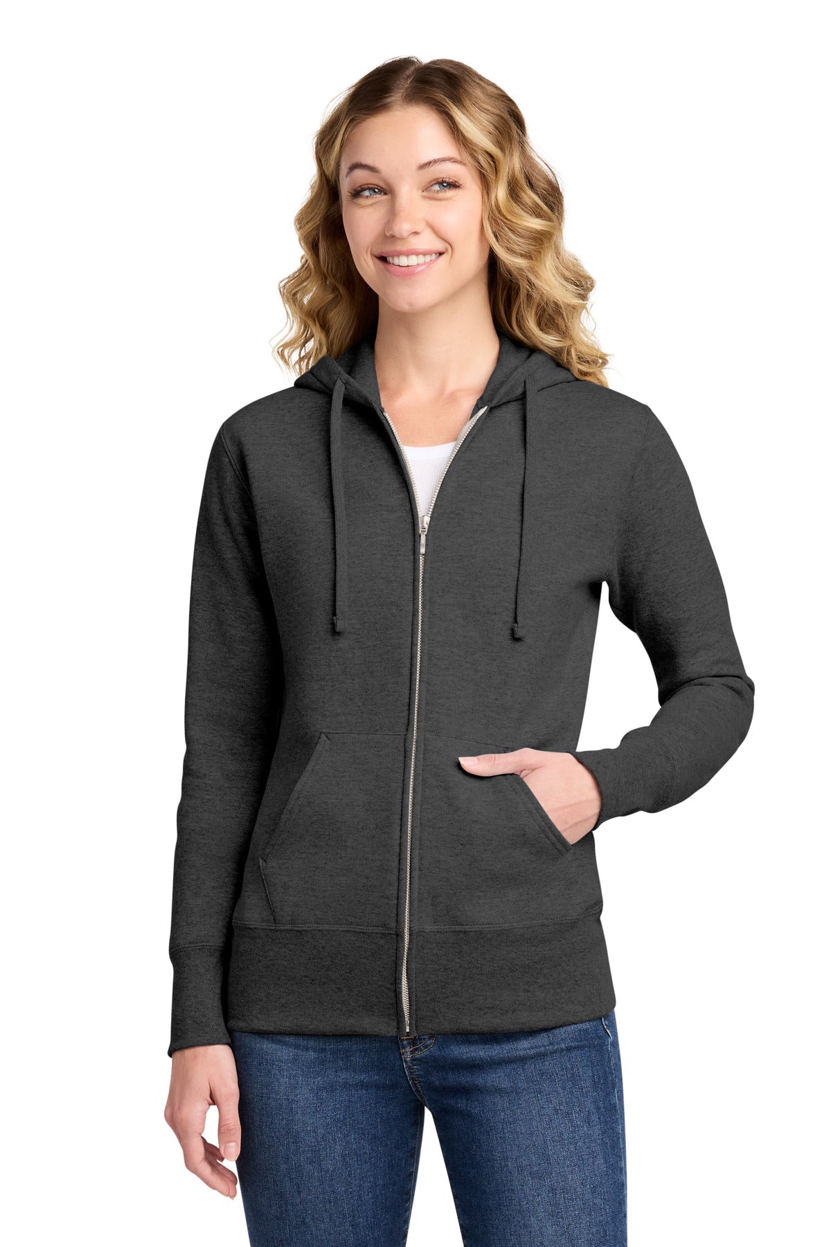 Custom Dark Heather Grey Women's Core Fleece Full-Zip Hoodie LPC78ZH, personalized by SanCanDo Swag in Argyle, TX