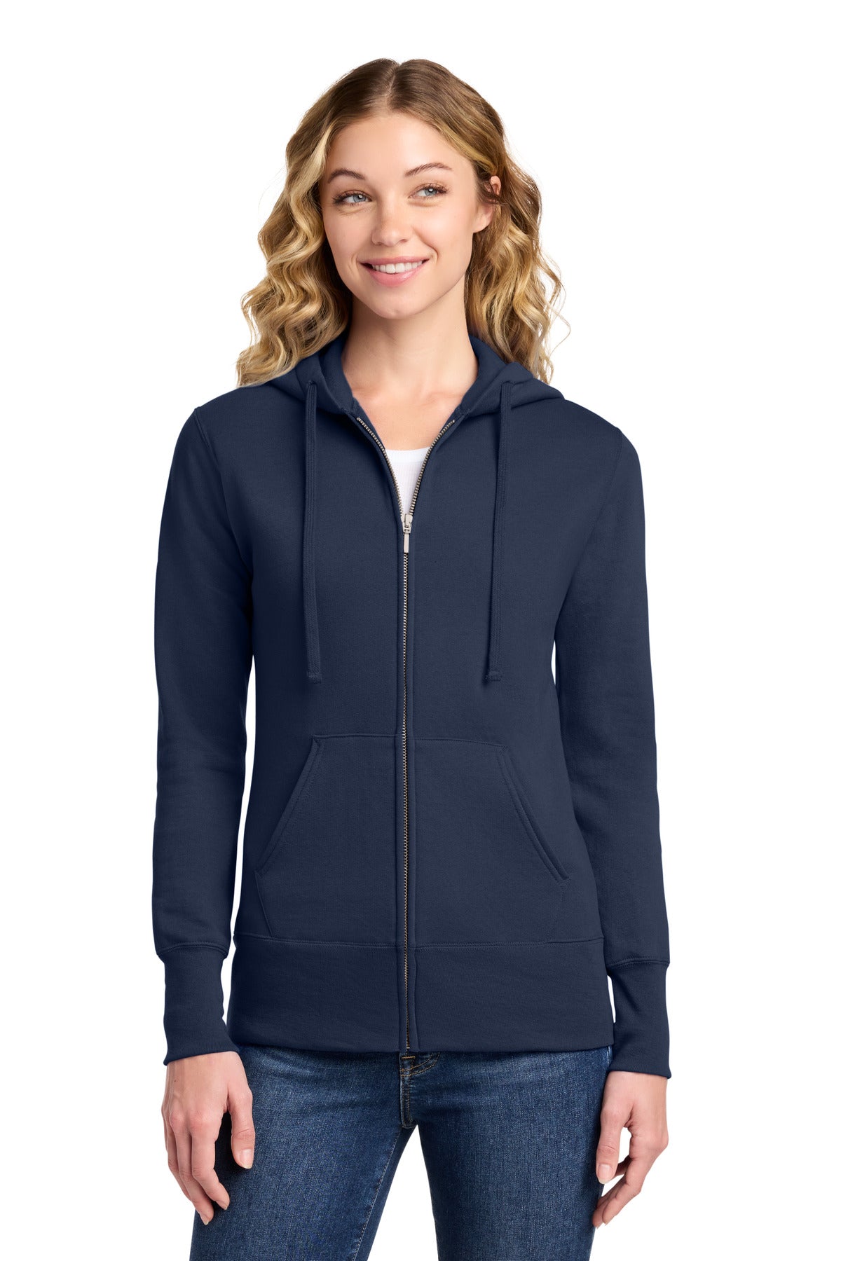 Custom Navy Women's Core Fleece Full-Zip Hoodie LPC78ZH, personalized by SanCanDo Swag in Argyle, TX