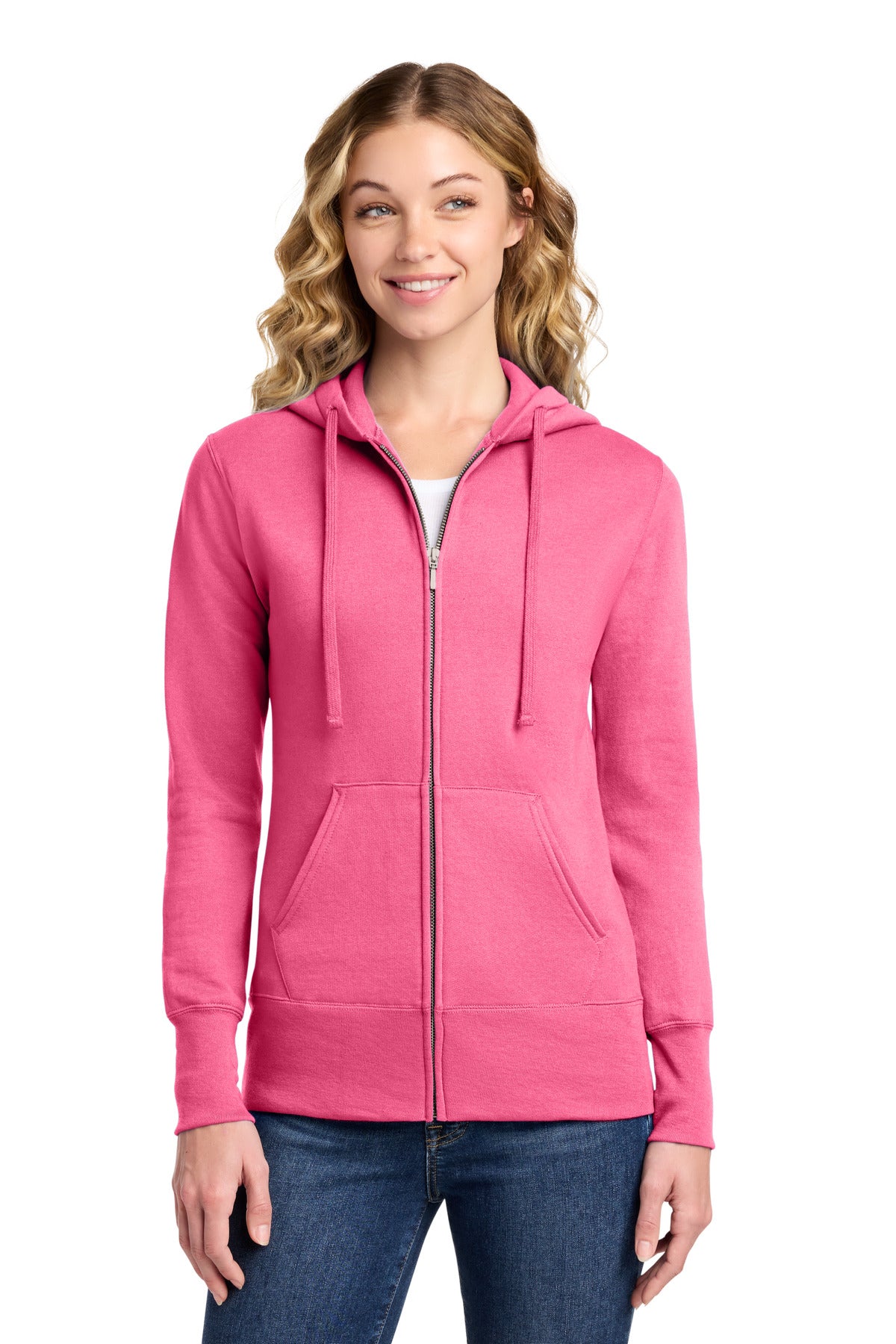 Custom Neon Pink Women's Core Fleece Full-Zip Hoodie LPC78ZH, personalized by SanCanDo Swag in Argyle, TX