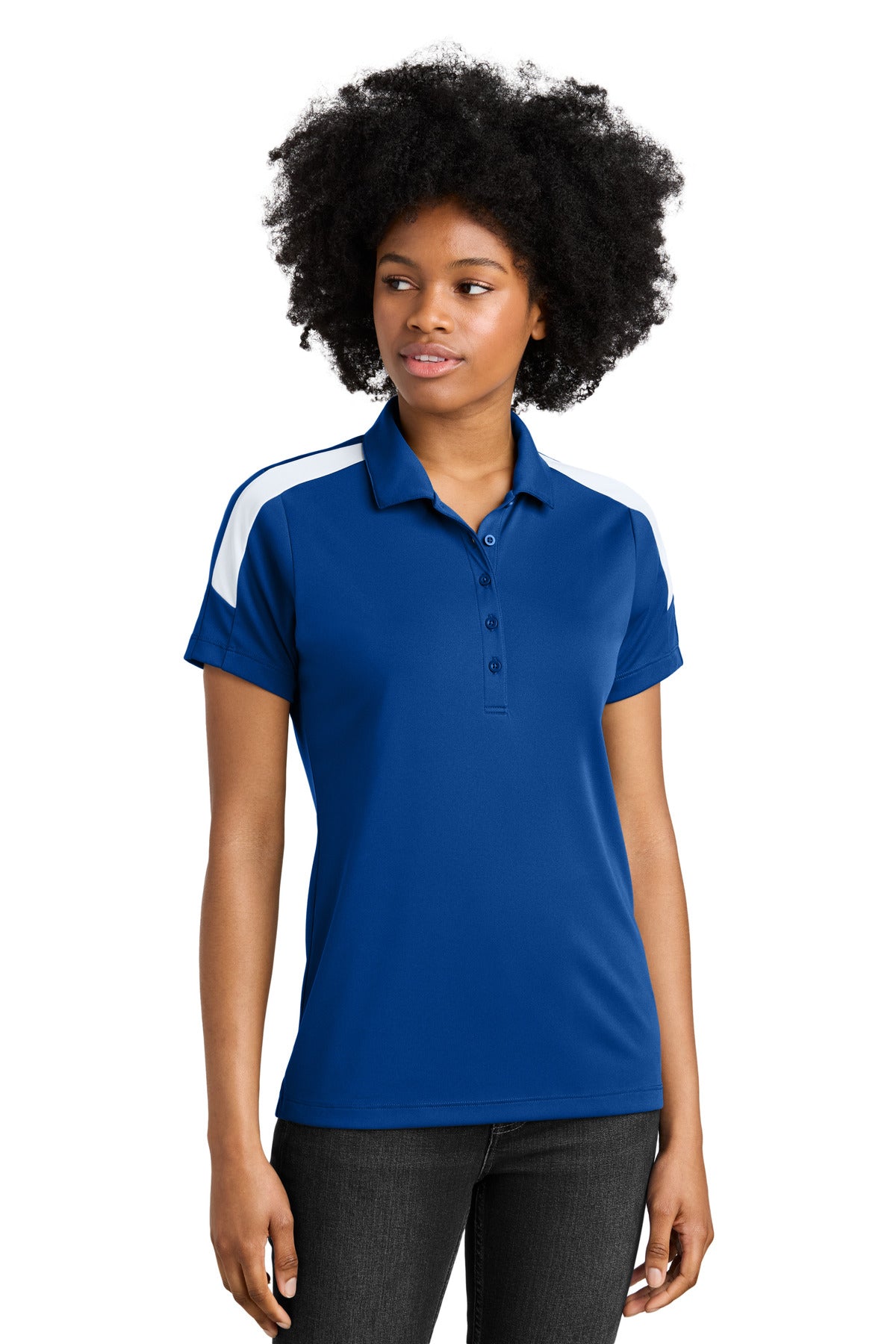 Custom True Royal/ White Women's Competitor United Polo LST104, personalized by SanCanDo Swag in Argyle, TX