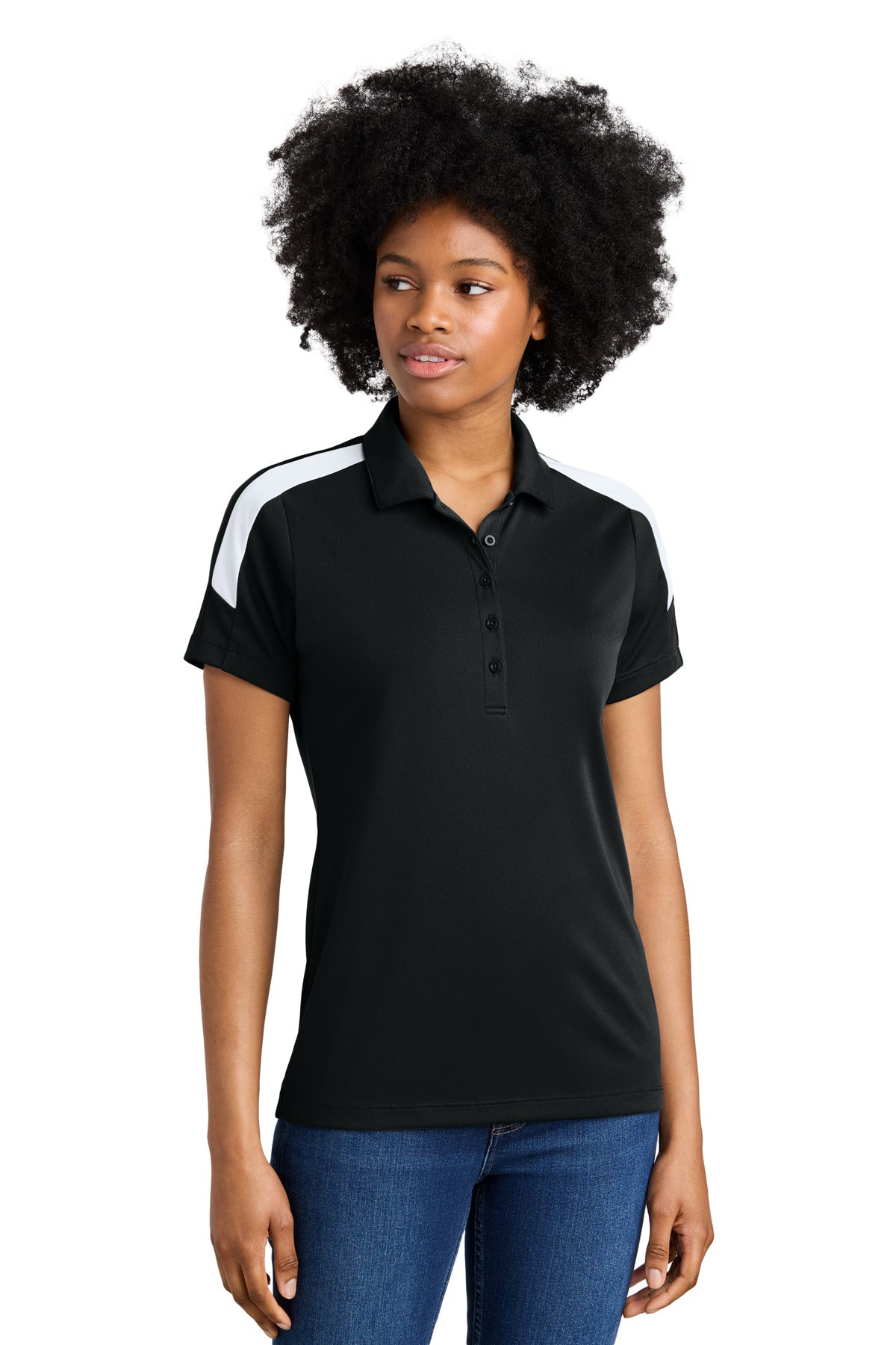 Custom Black/ White Women's Competitor United Polo LST104, personalized by SanCanDo Swag in Argyle, TX