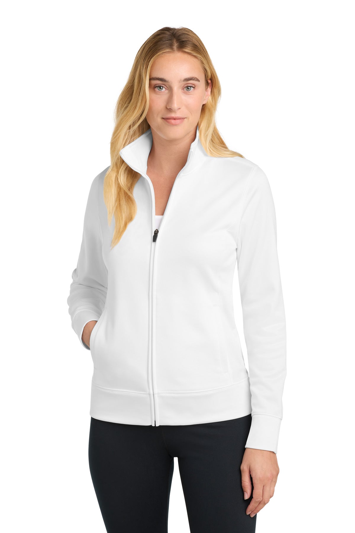Custom White Women's Sport-Wick Fleece Full-Zip Jacket LST241, personalized by SanCanDo Swag in Argyle, TX