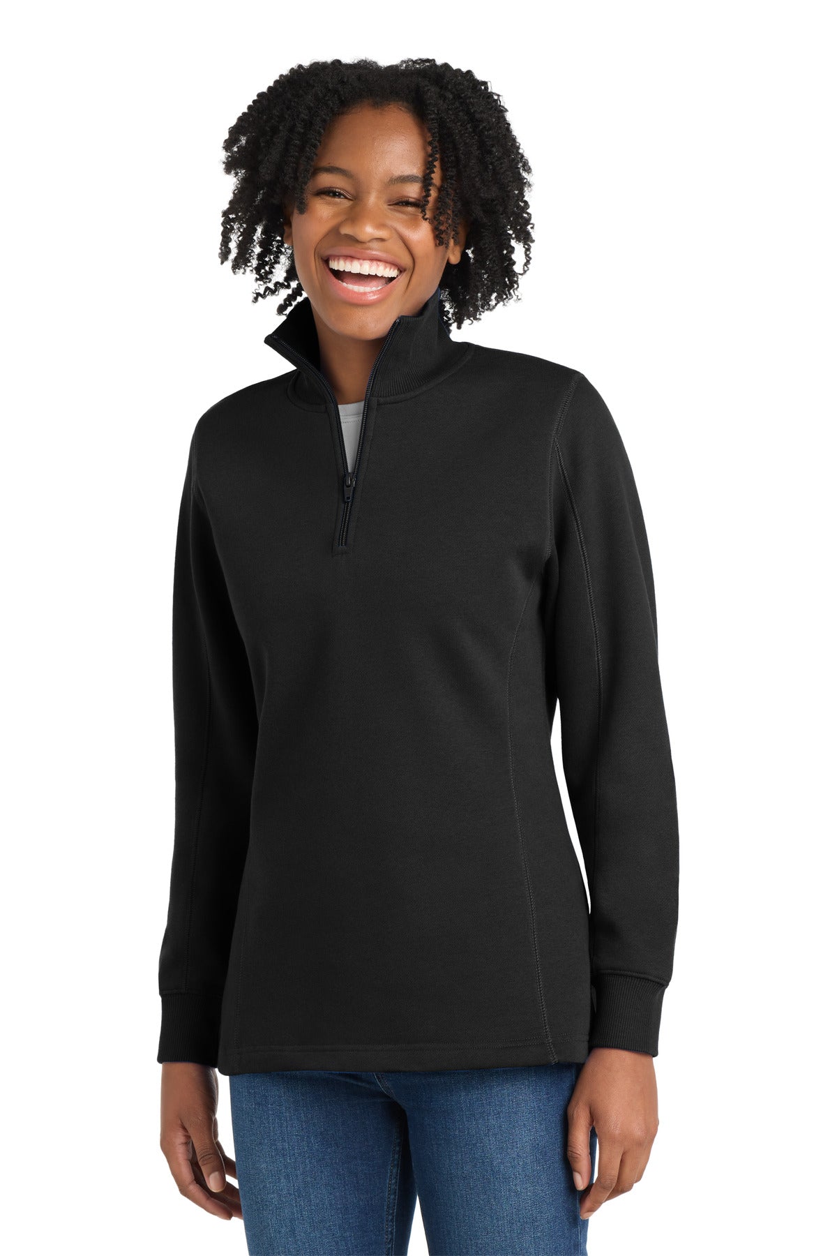 Custom Black Women's 1/4-Zip Sweatshirt LST253, personalized by SanCanDo Swag in Argyle, TX