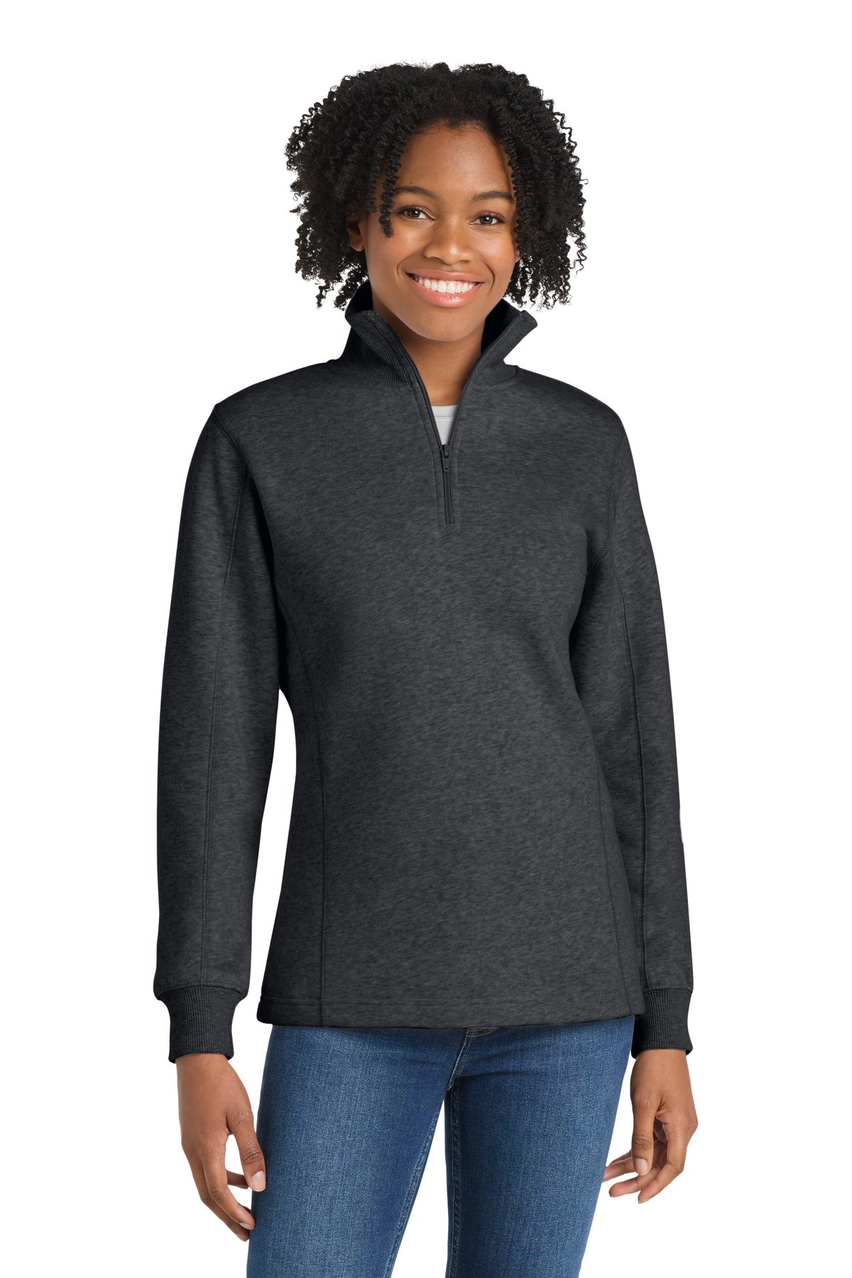 Custom Graphite Heather Women's 1/4-Zip Sweatshirt LST253, personalized by SanCanDo Swag in Argyle, TX