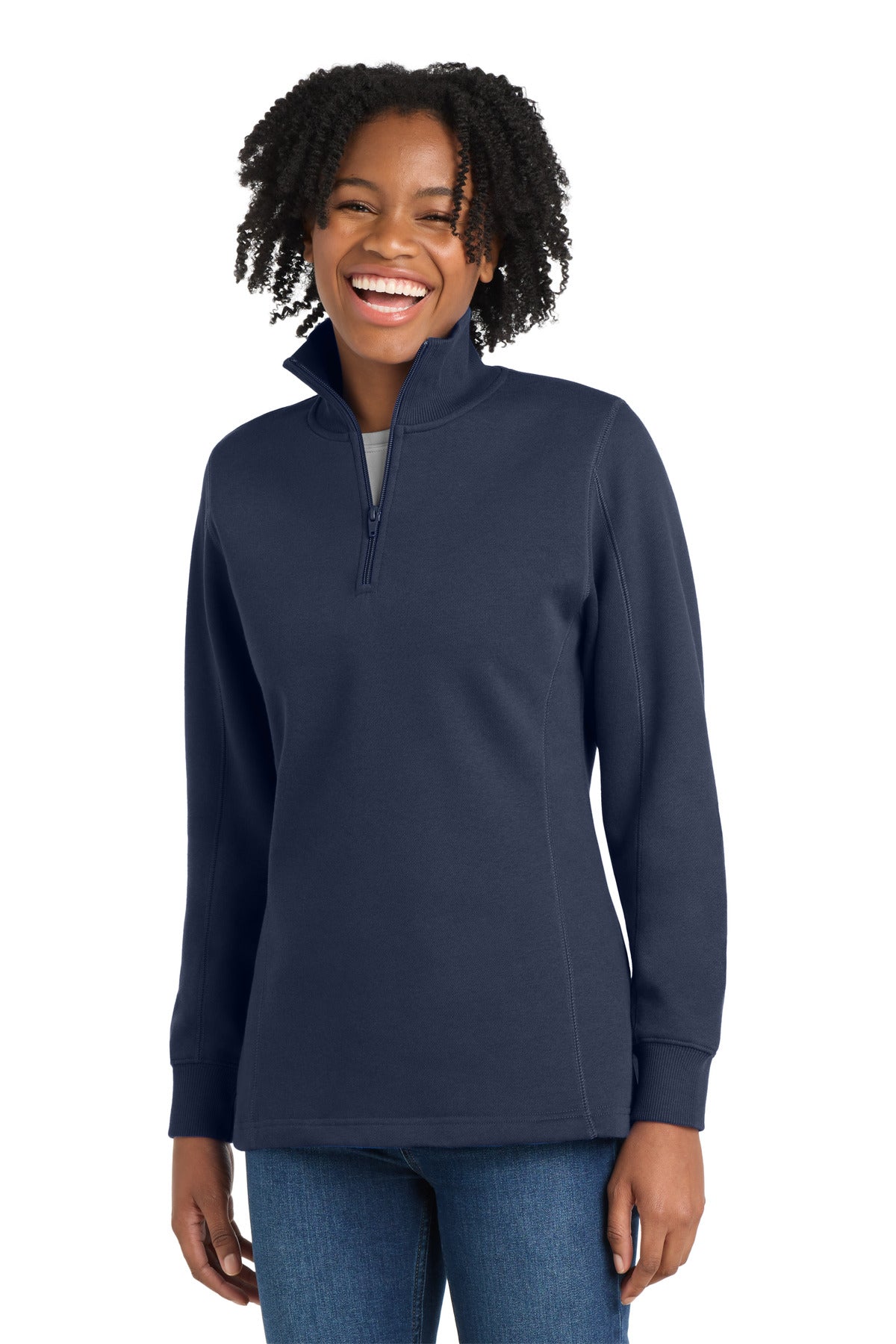 Custom True Navy Women's 1/4-Zip Sweatshirt LST253, personalized by SanCanDo Swag in Argyle, TX