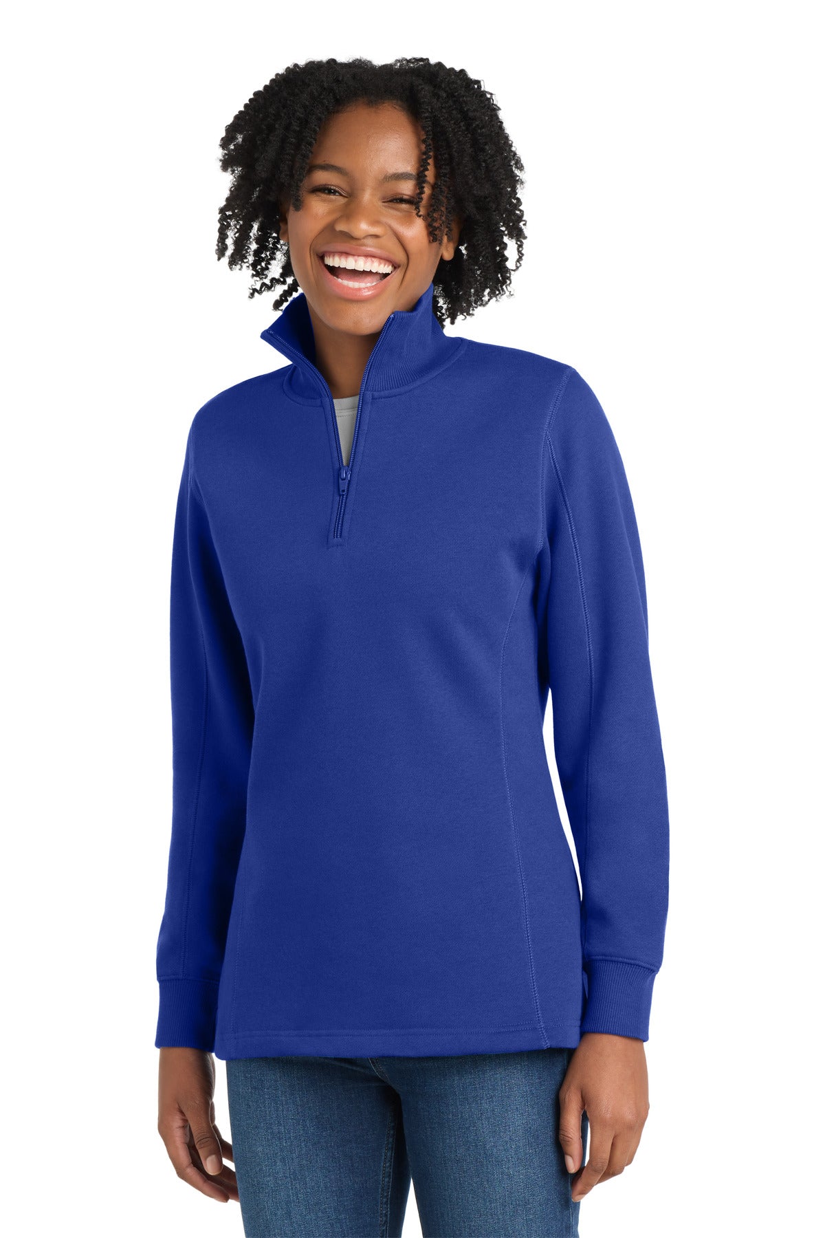 Custom True Royal Women's 1/4-Zip Sweatshirt LST253, personalized by SanCanDo Swag in Argyle, TX