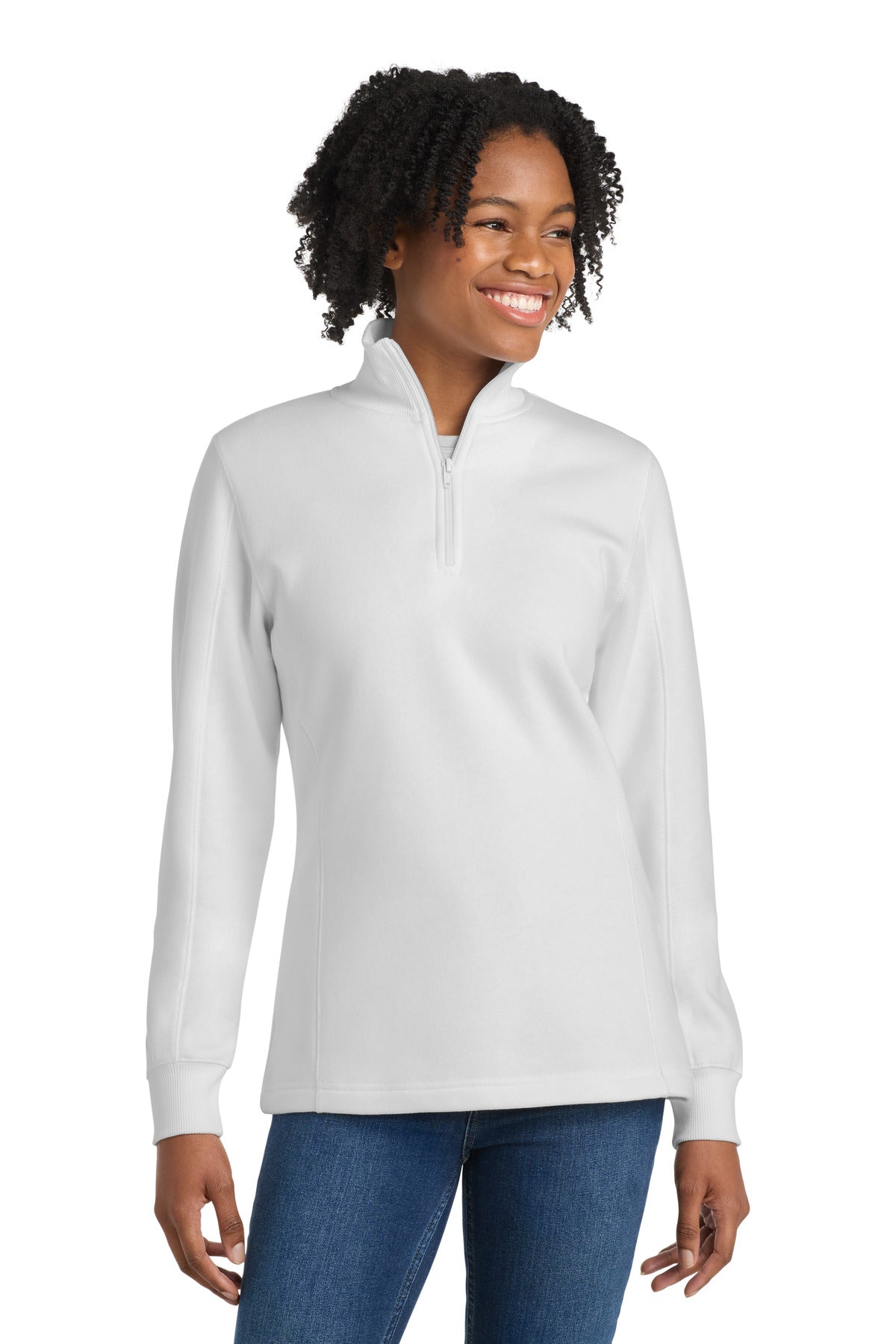 Custom White Women's 1/4-Zip Sweatshirt LST253, personalized by SanCanDo Swag in Argyle, TX