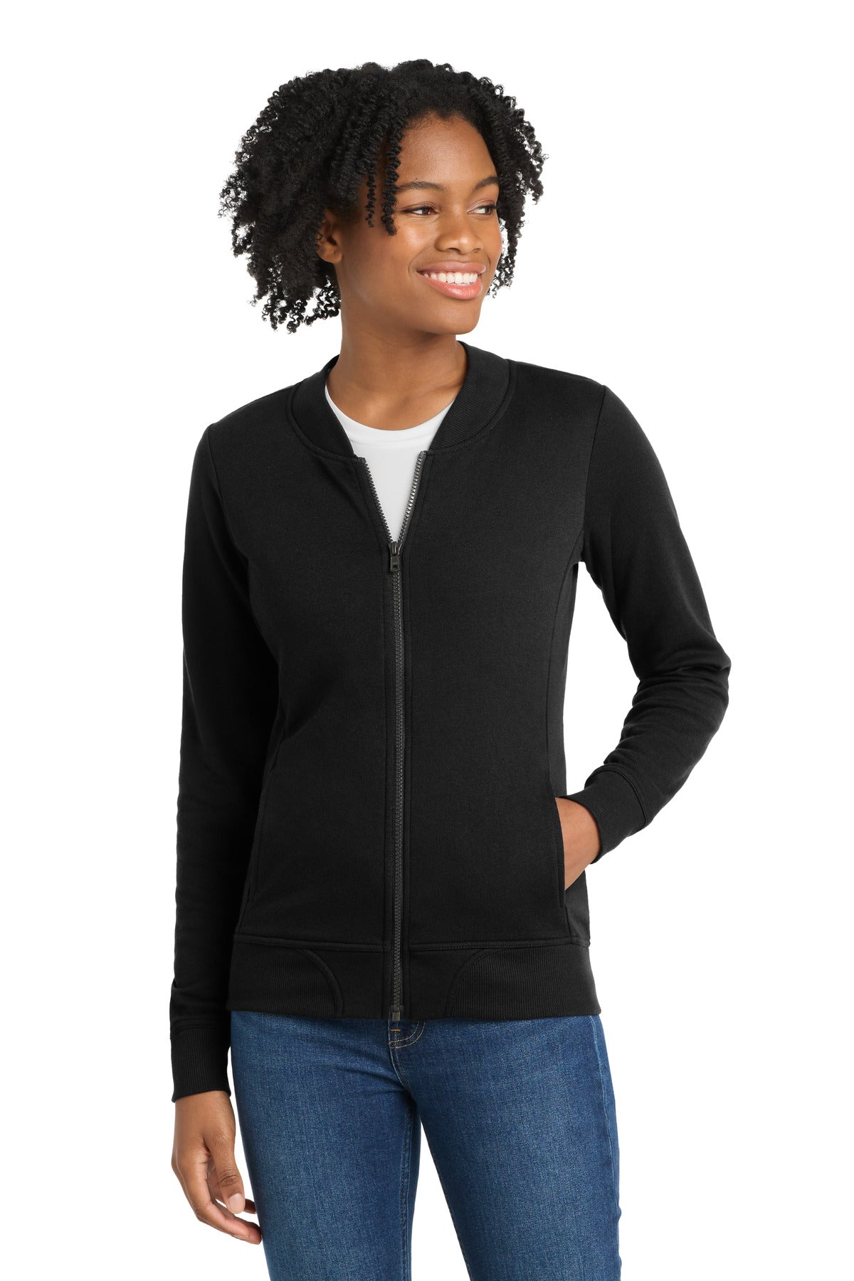 Custom Black Women's Lightweight French Terry Bomber LST274, personalized by SanCanDo Swag in Argyle, TX